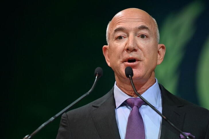 Amazon founder Jeff Bezos speaks during the UN Climate Change Conference (COP26) in Glasgow, Scotland, Britain