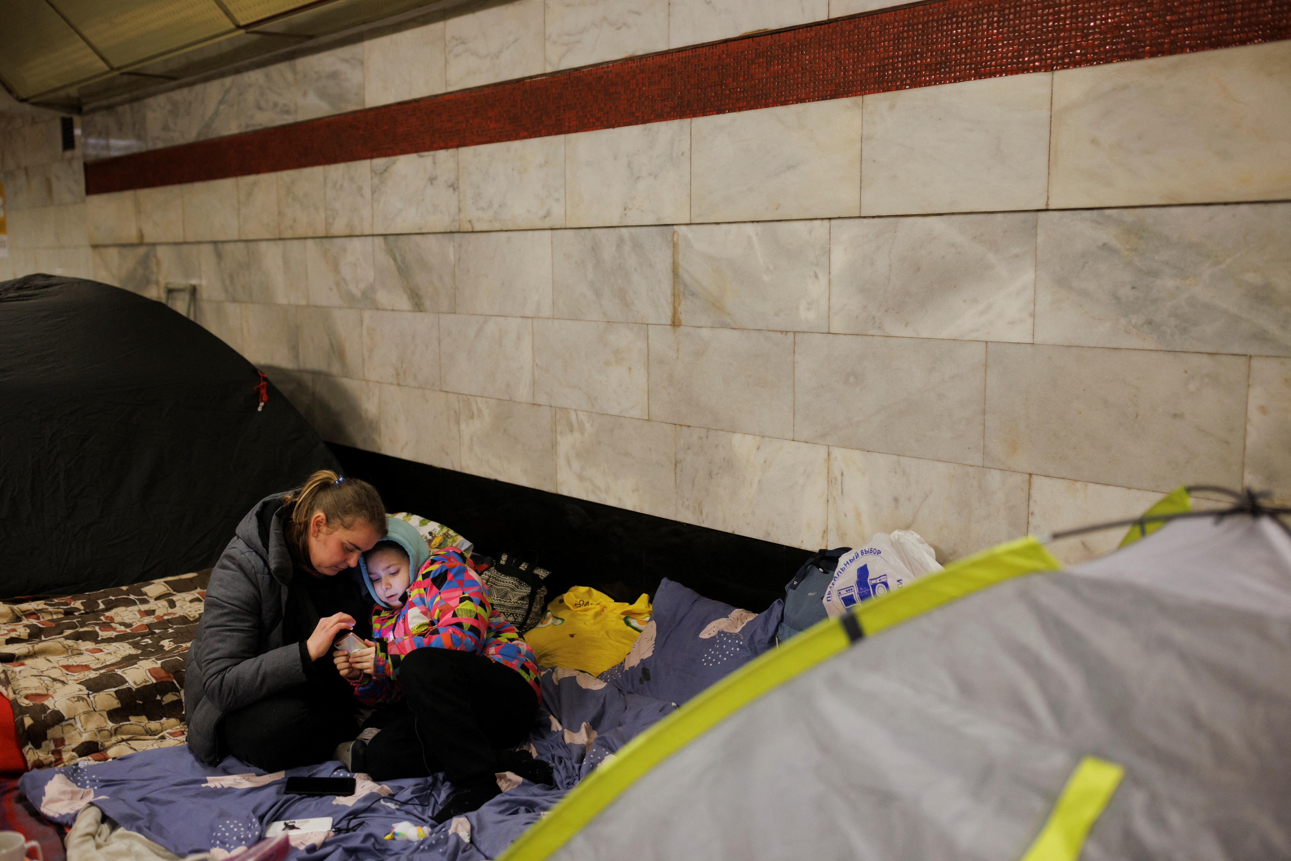 Metro station is being used as a bomb shelter in Kyiv