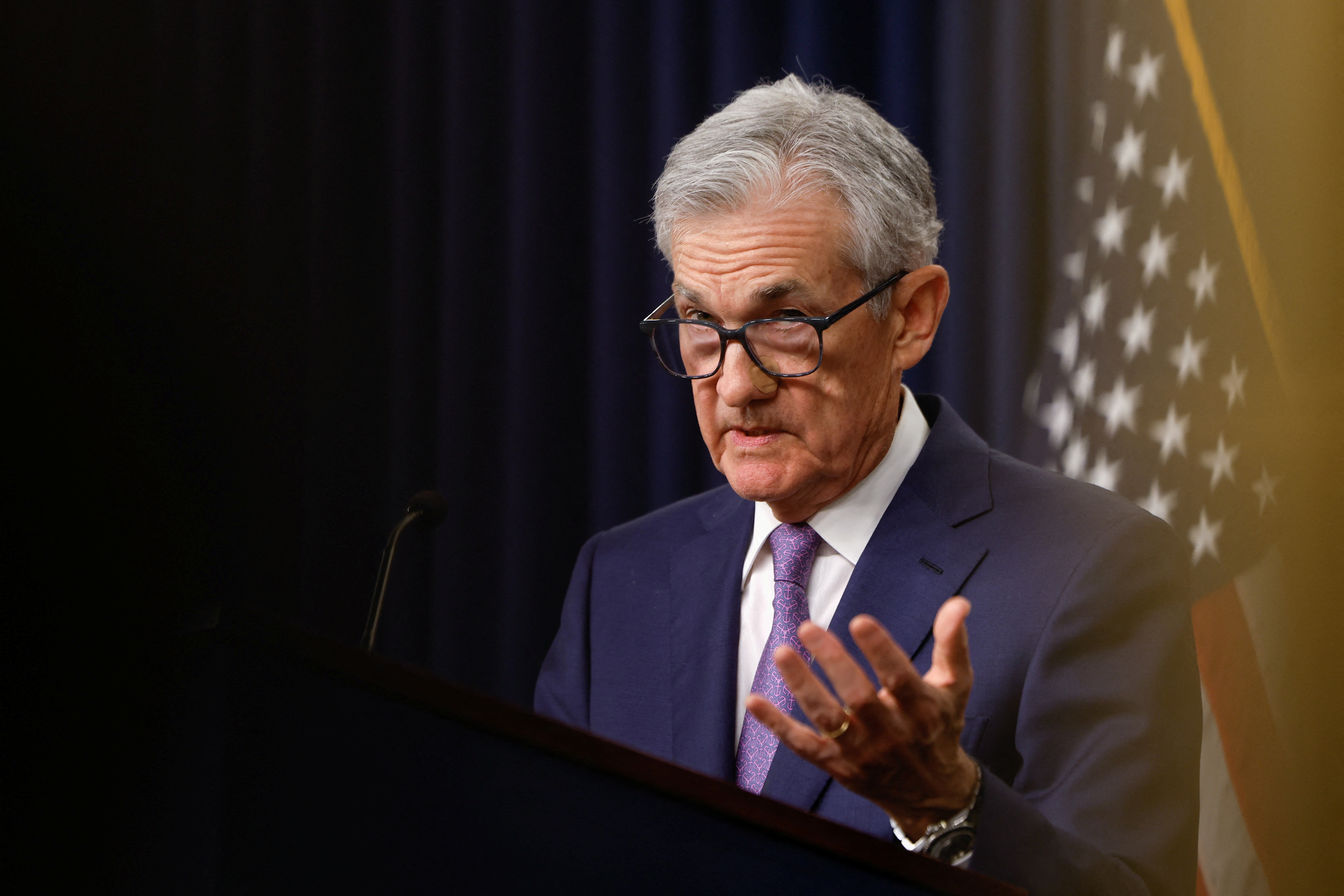 U.S. Federal Reserve Chair Jerome Powell delivers remarks during a press conference, in Washington
