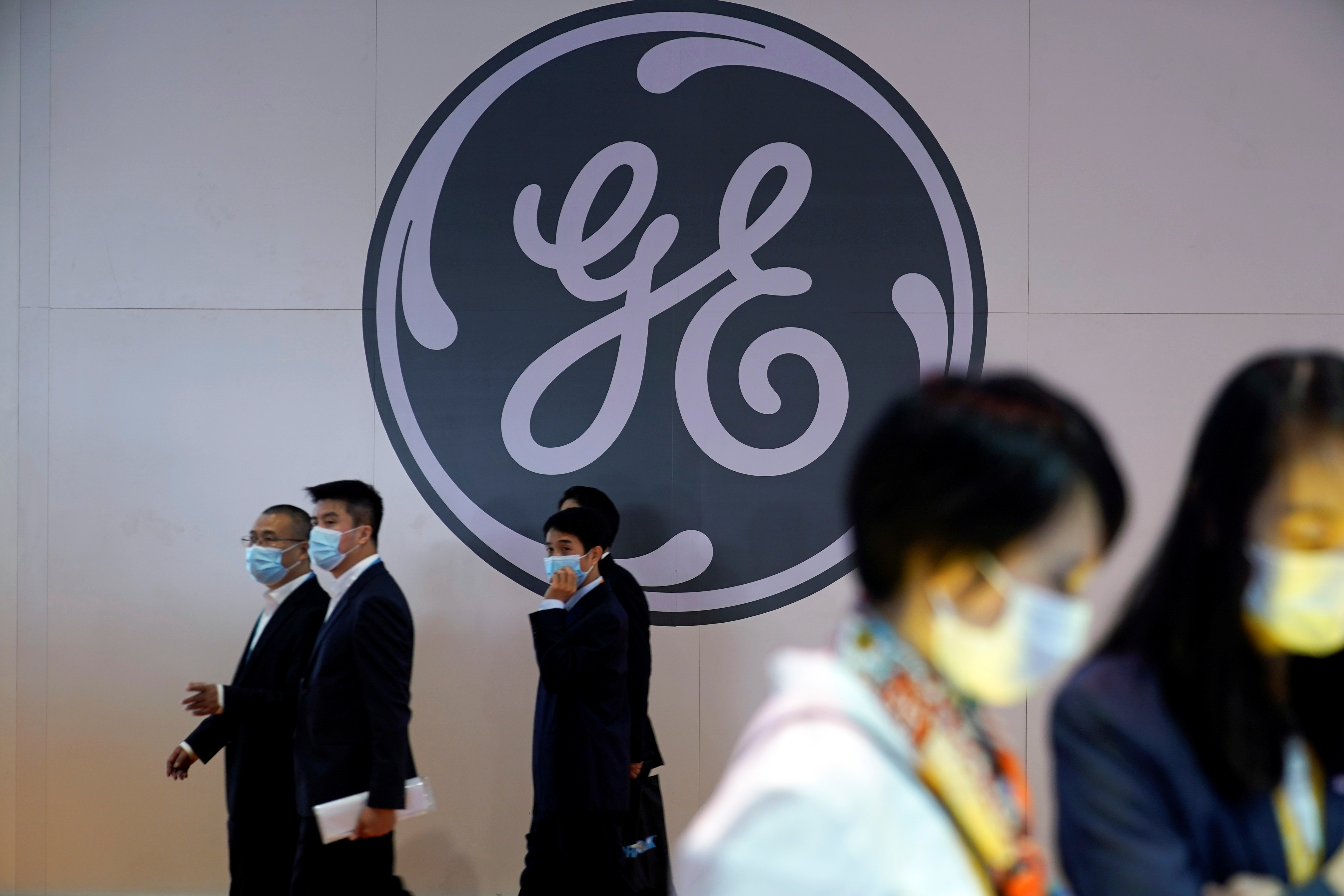 A General Electric (GE) sign is seen at the third China International Import Expo (CIIE) in Shanghai