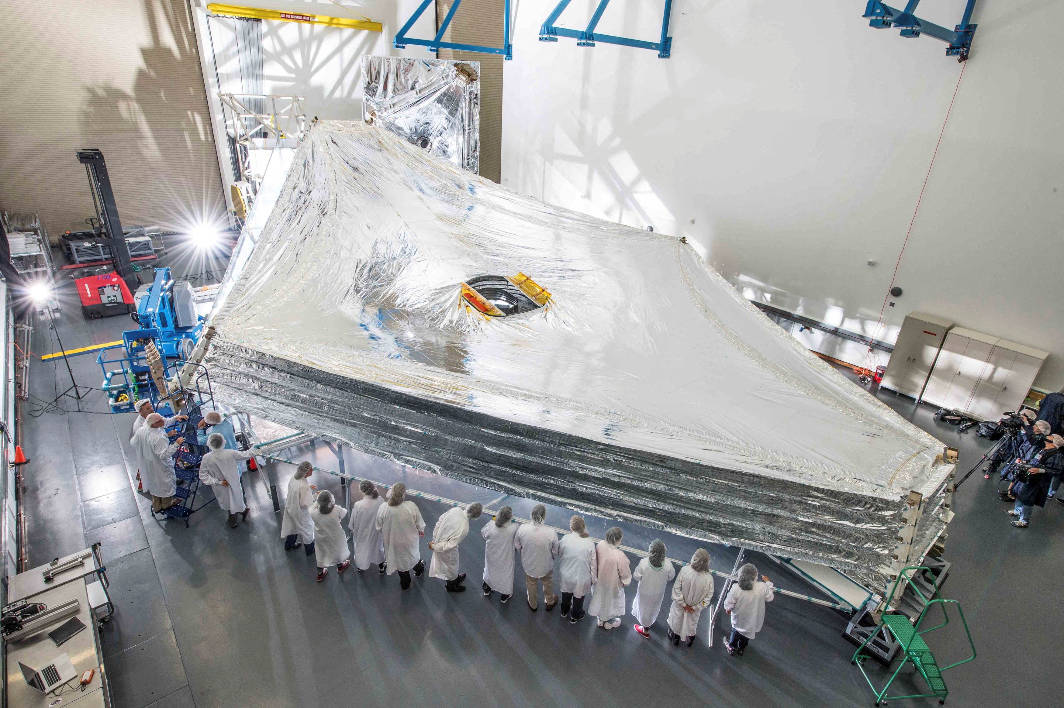 Sunshield for NASA's James Webb Space Telescope expanded at Northrop Grumman facility in Redondo Beach
