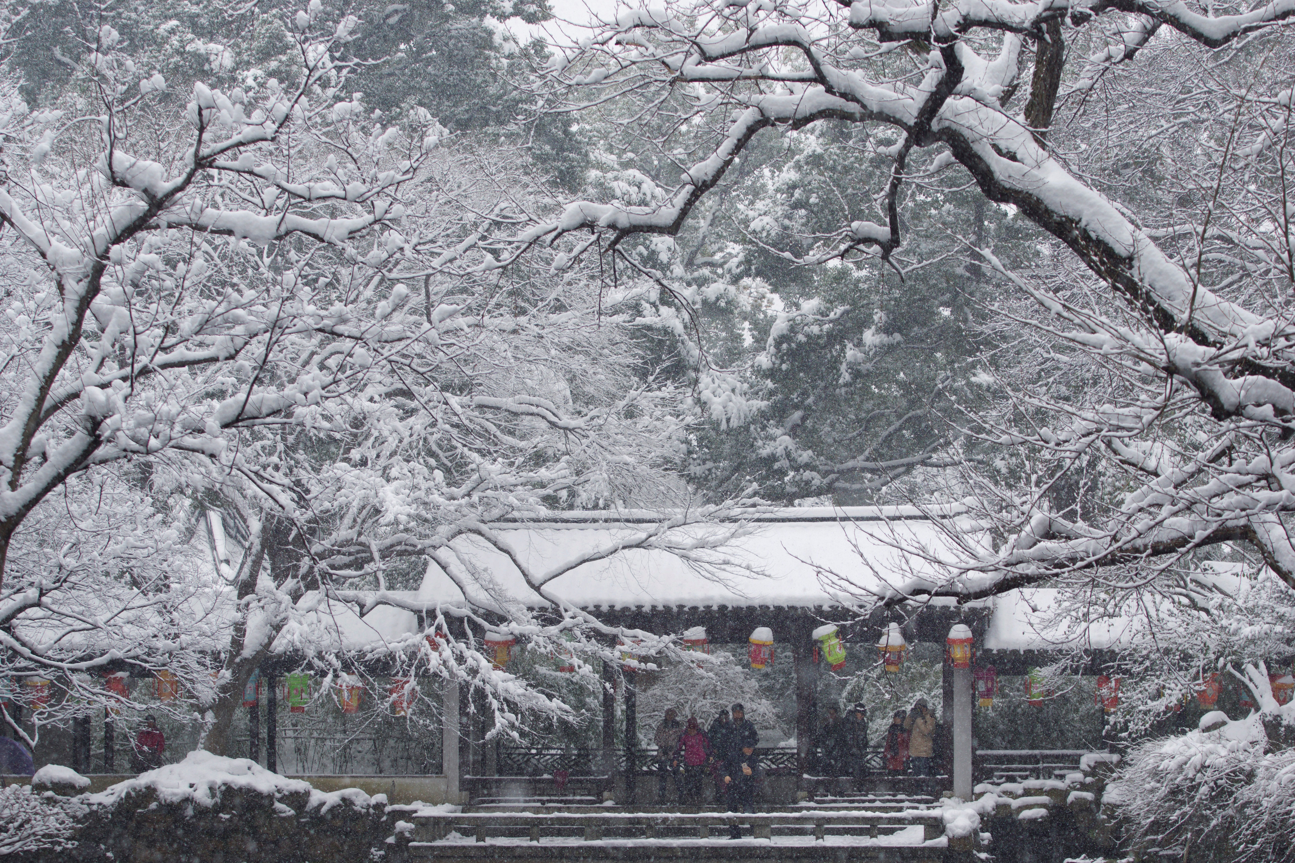 People visit the snow-covered Jichang Garden in Wuxi, Jiangsu