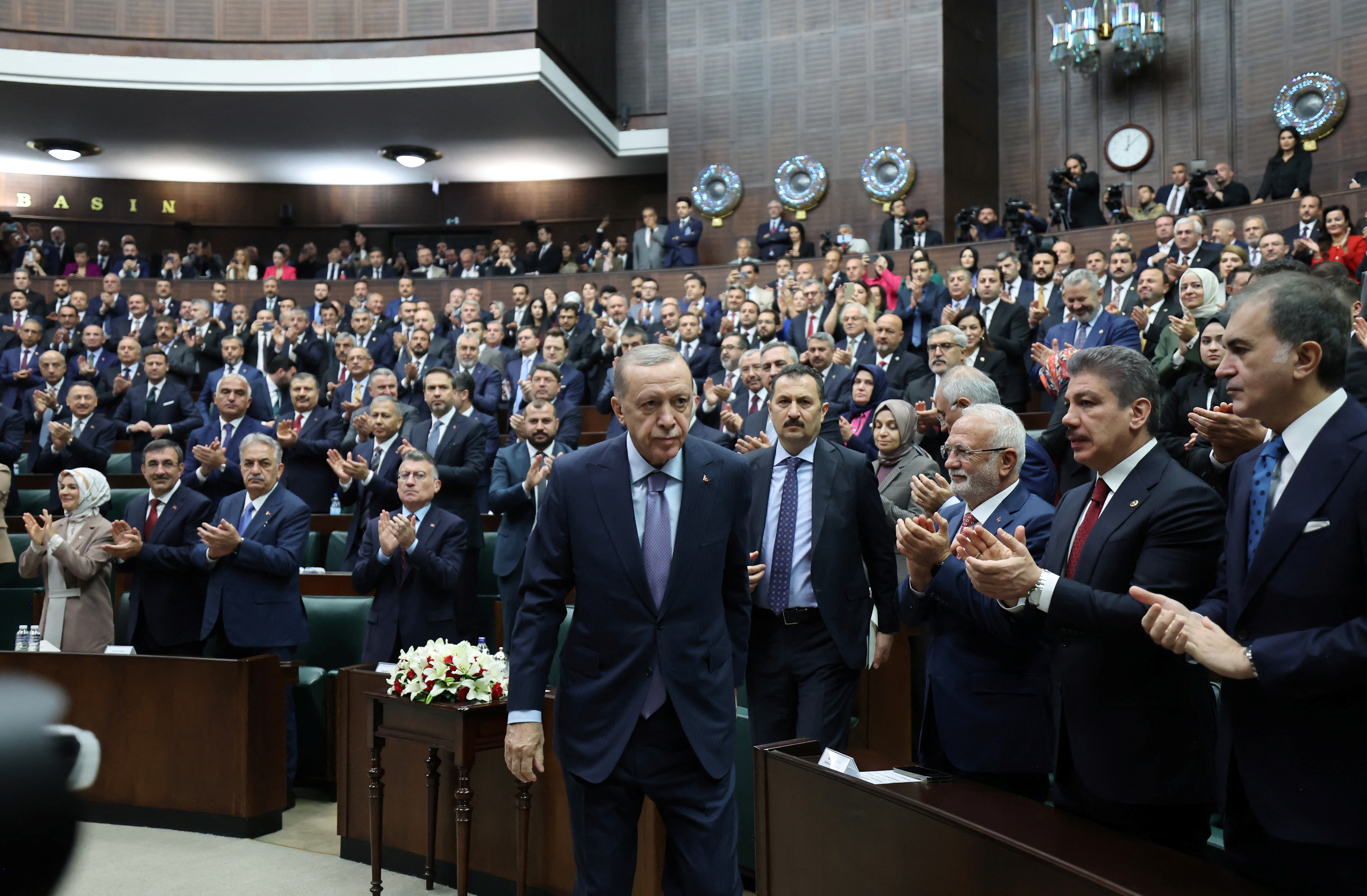 Turkey's President Tayyip Erdogan attends a meeting at the parliament in Ankara