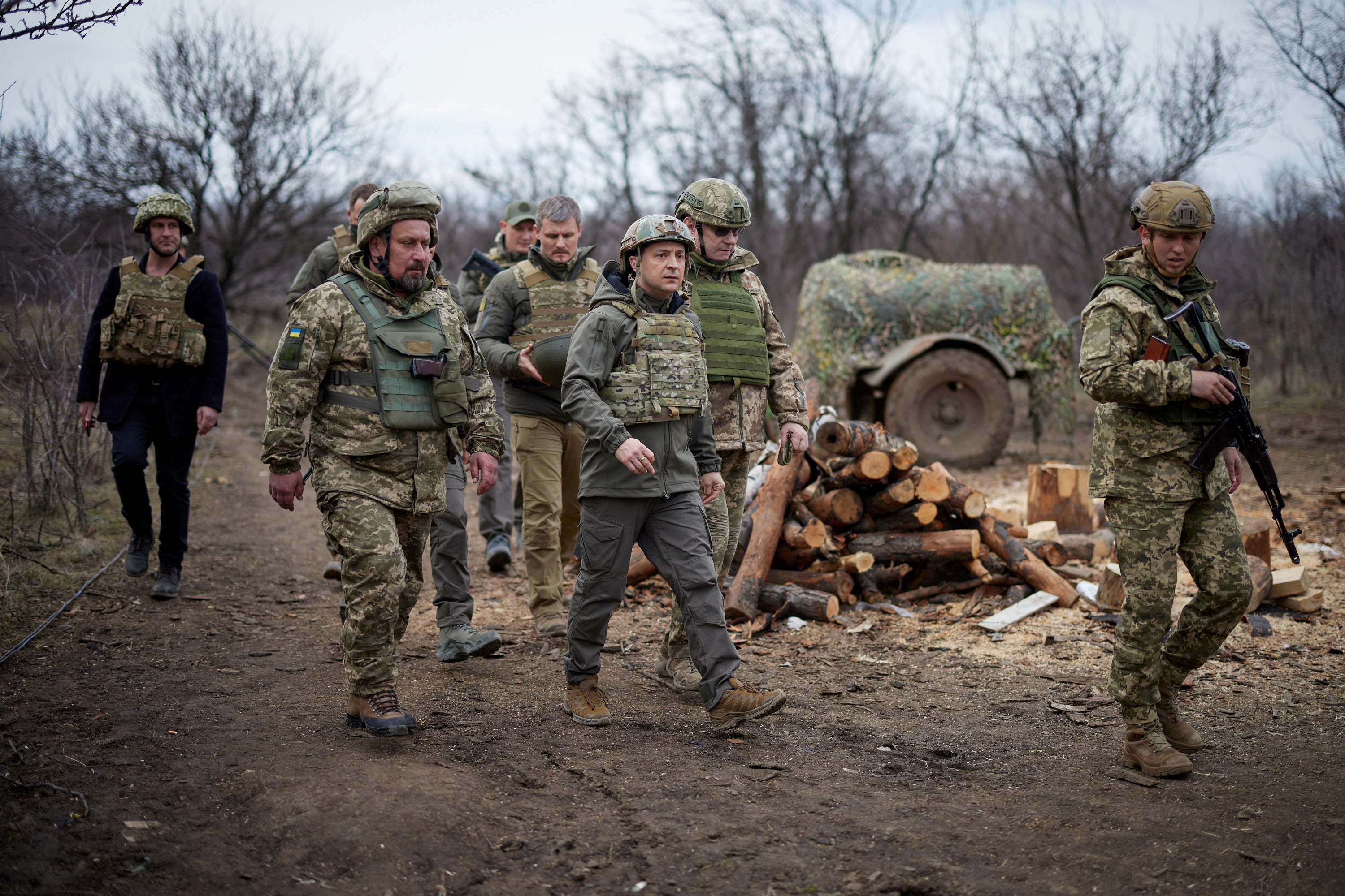 Ukraine's President Volodymyr Zelenskiy visits positions of armed forces in Donbass region