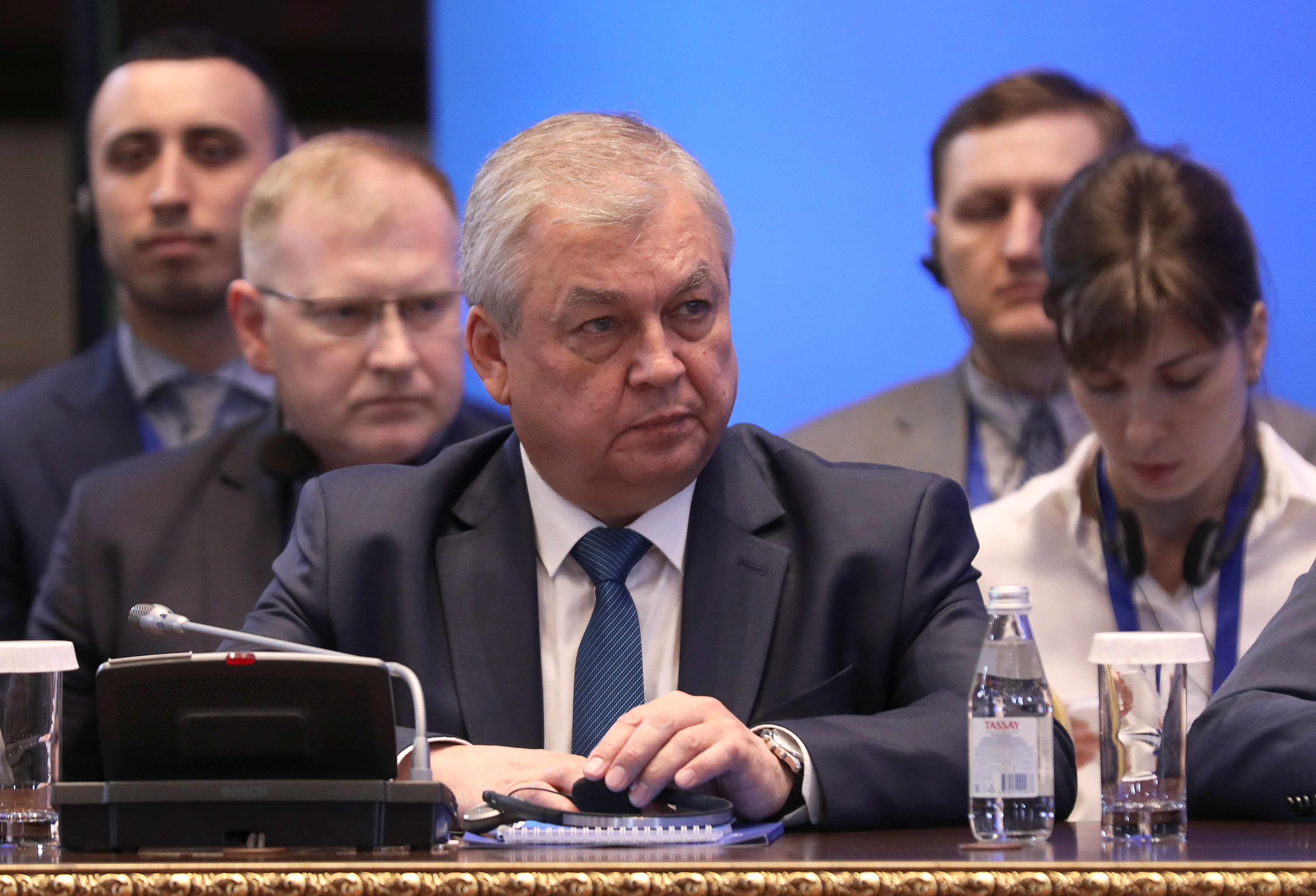 Russian negotiator Alexander Lavrentyev attends a session of the peace talks on Syria in Nur-Sultan