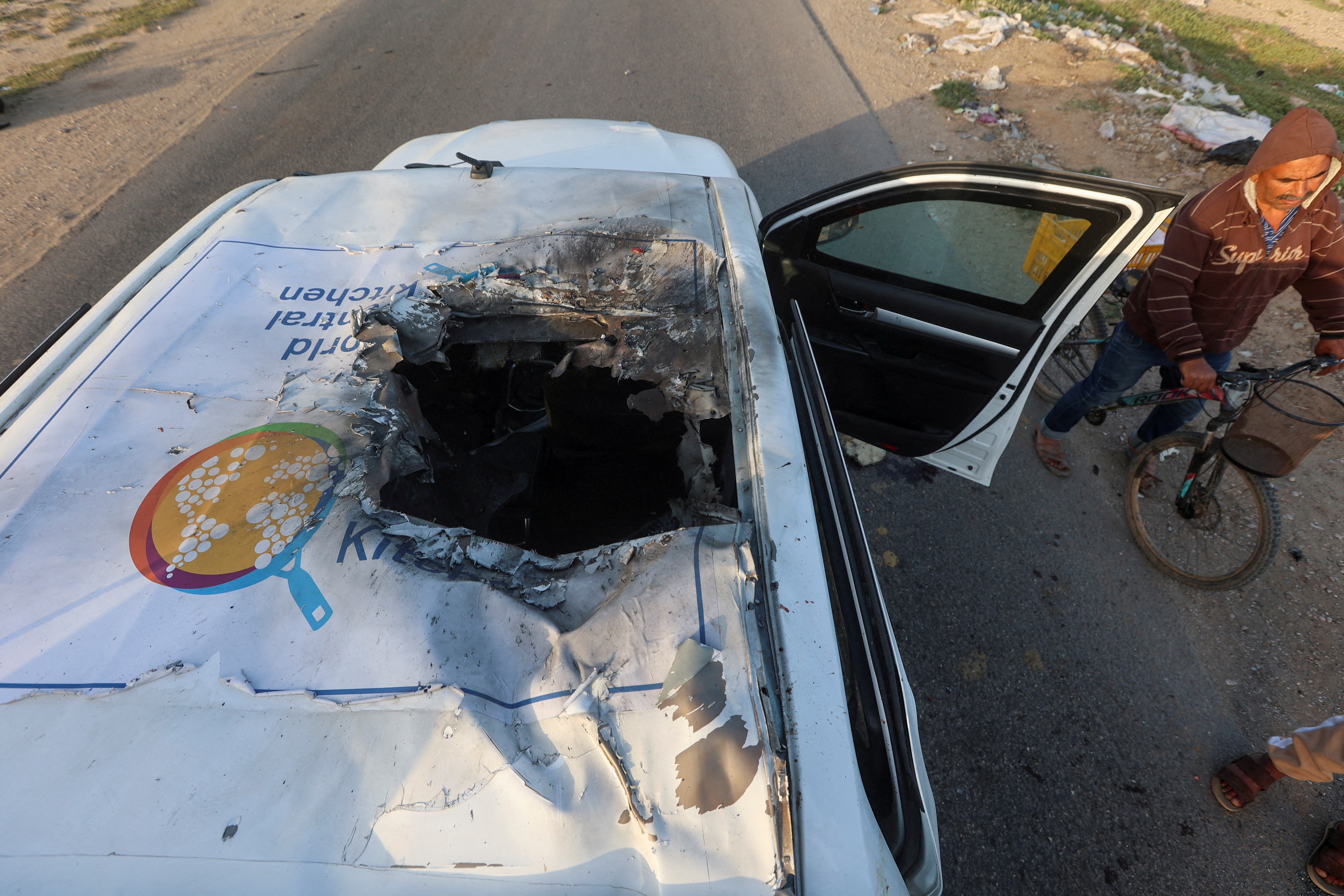 Site of a strike on WCK vehicle in central Gaza Strip