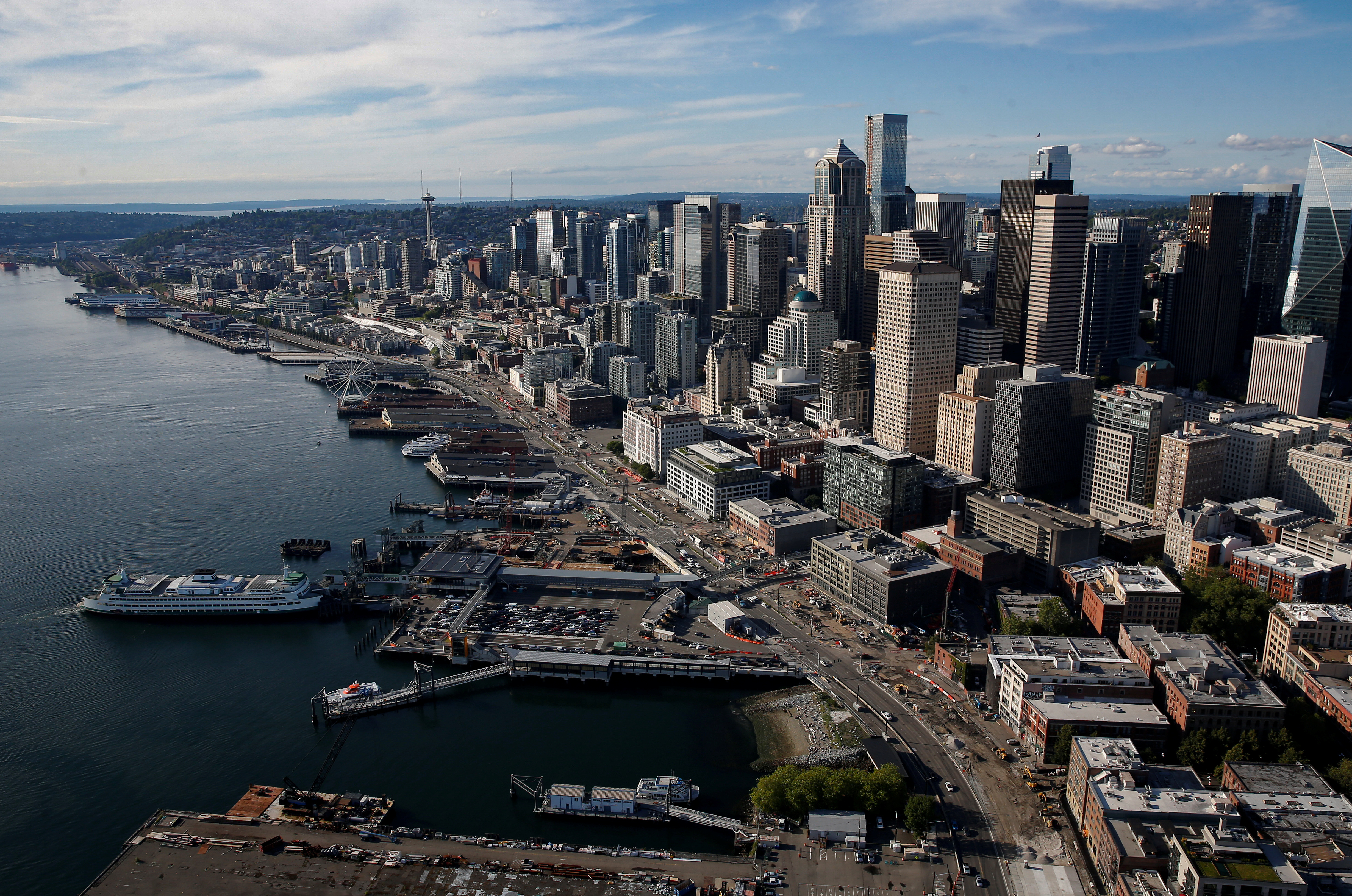 Downtown Seattle is seen in this aerial photo taken over Seattle