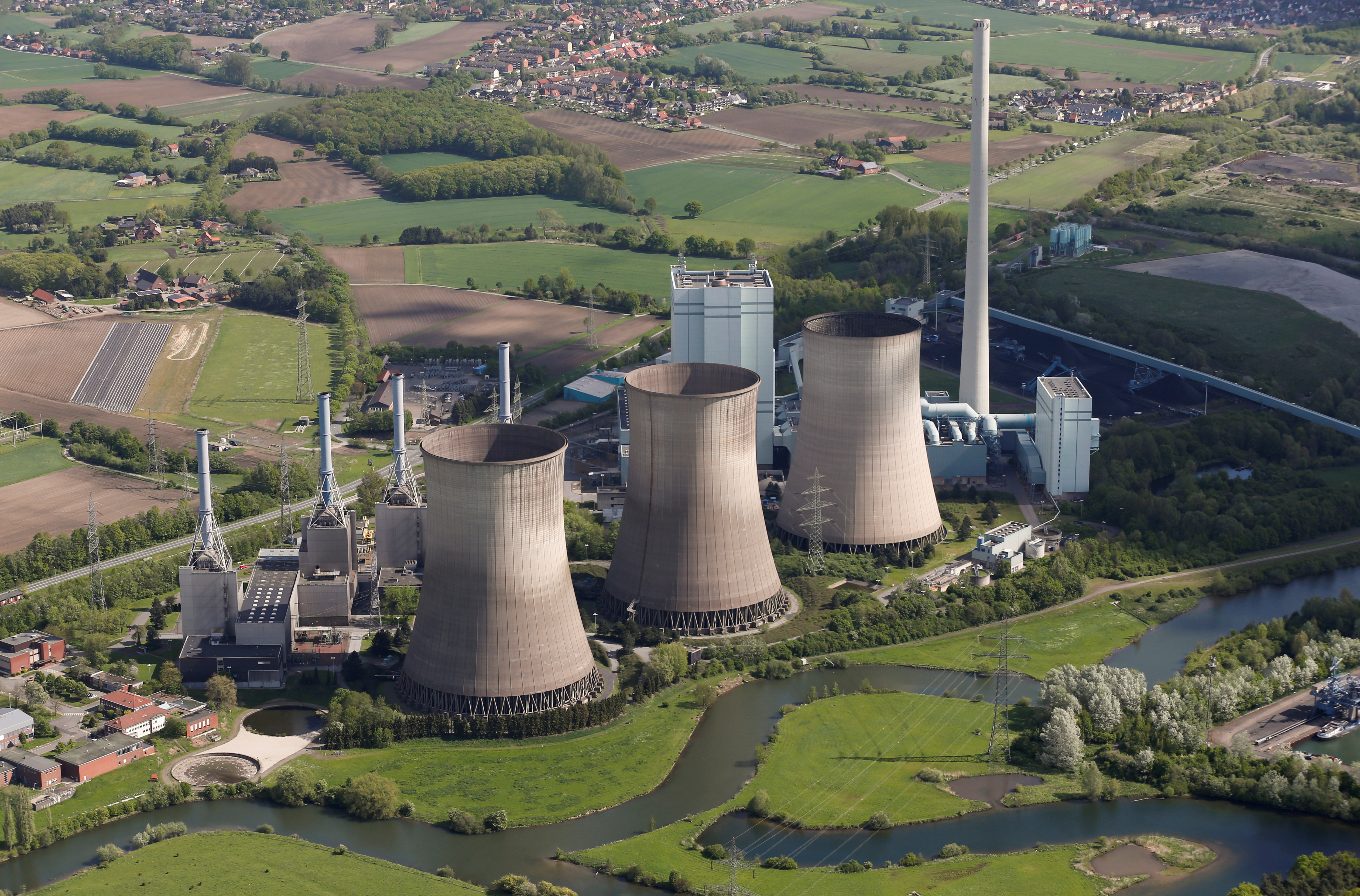 An aerial picture shows the four natural-gas power plants 