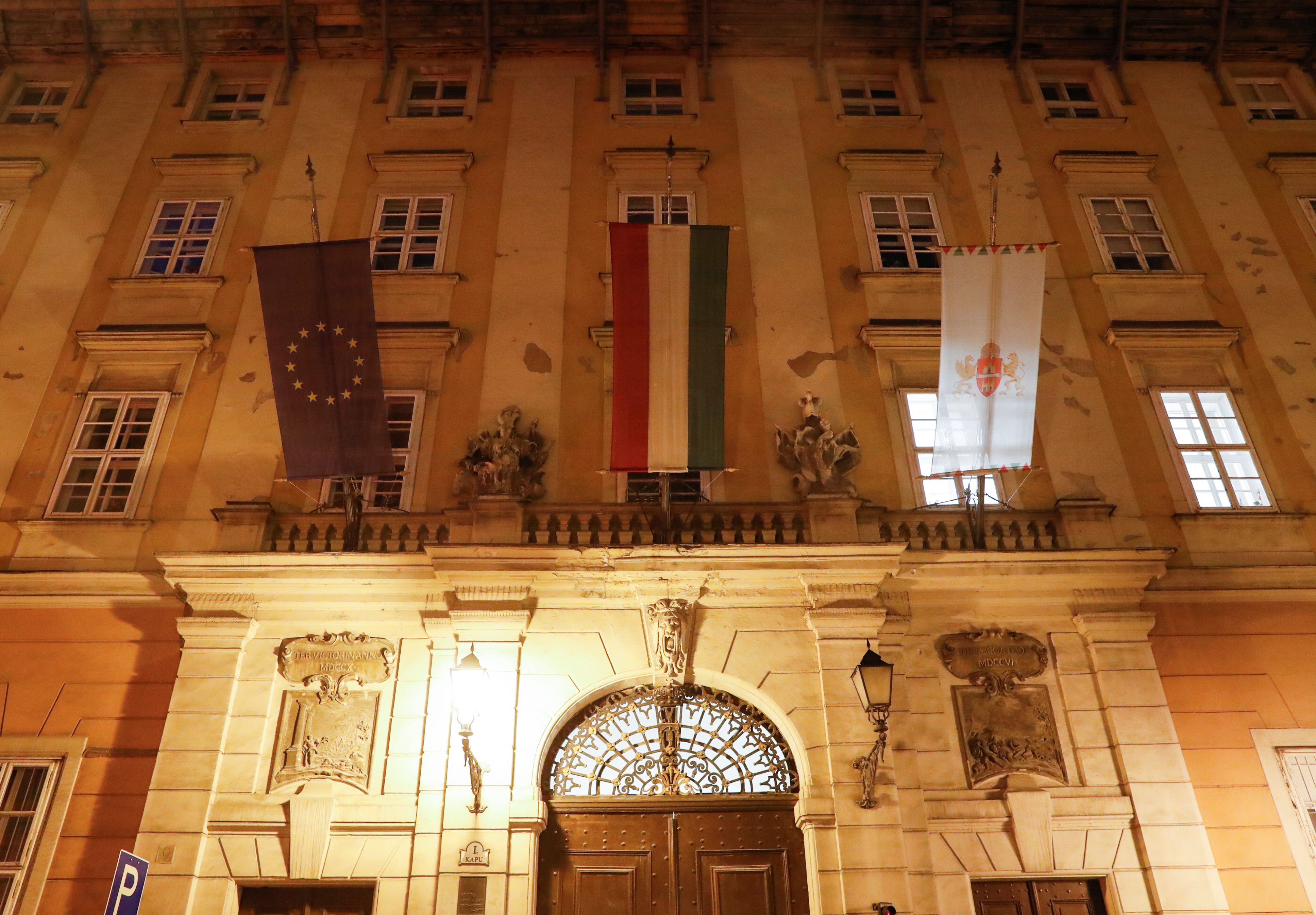 EU flag on the Mayor Office in Budapest