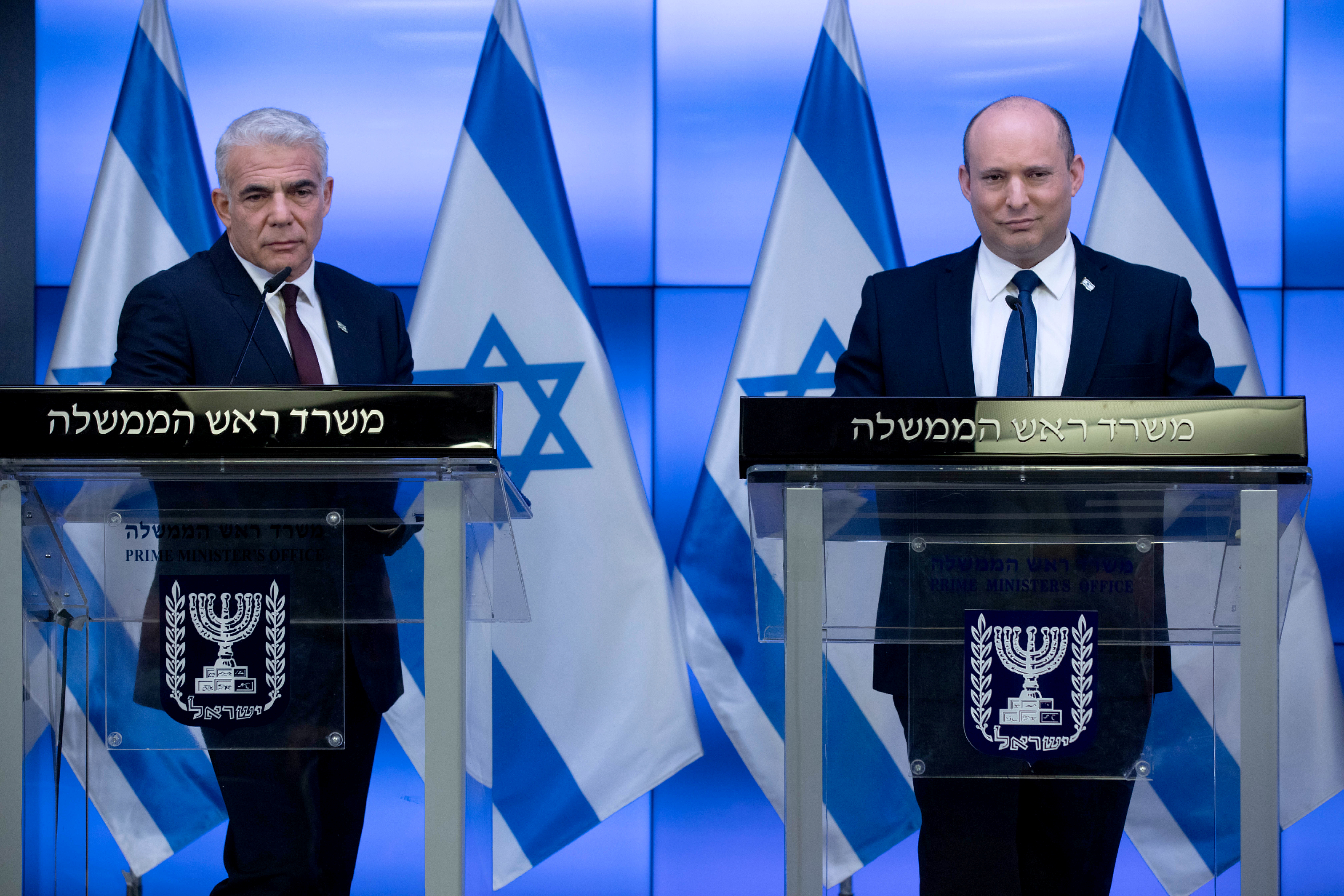 Israeli Prime Minister Naftali Bennett attends a news conference in Jerusalem