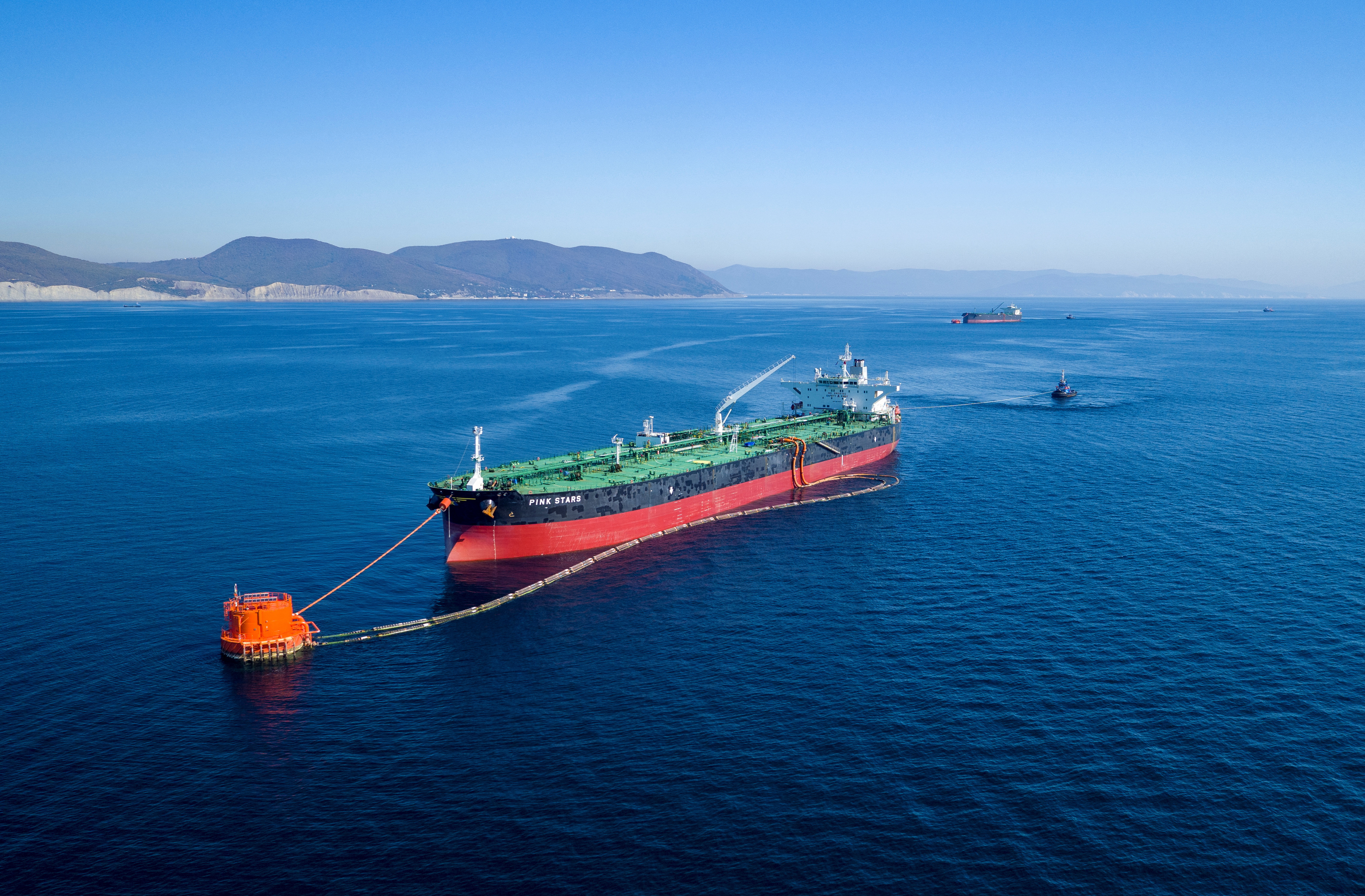 A view shows a tanker near Caspian Pipeline Consortium crude oil terminal near Novorossiisk