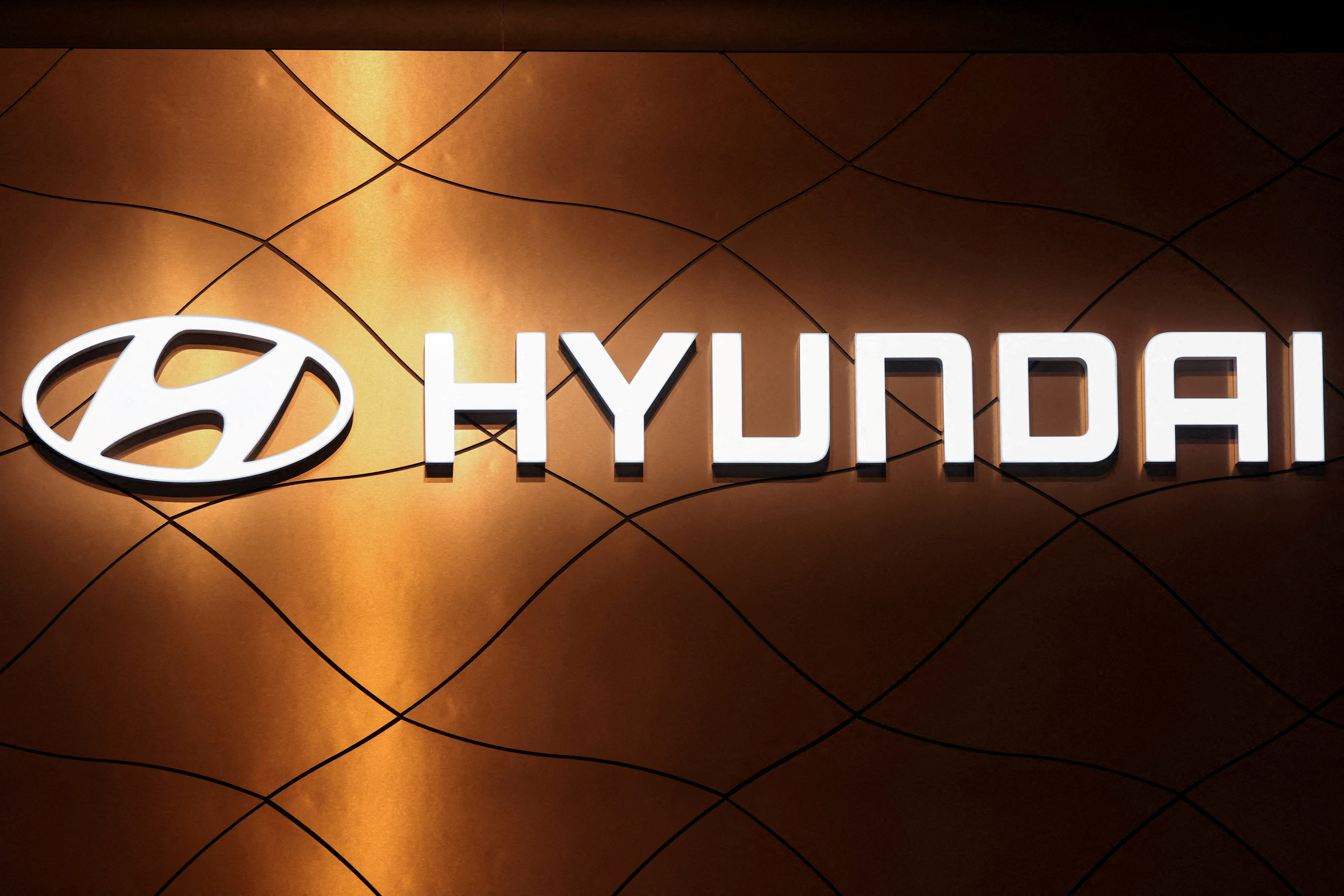 The logo of Hyundai Motor Company is pictured at the New York International Auto Show