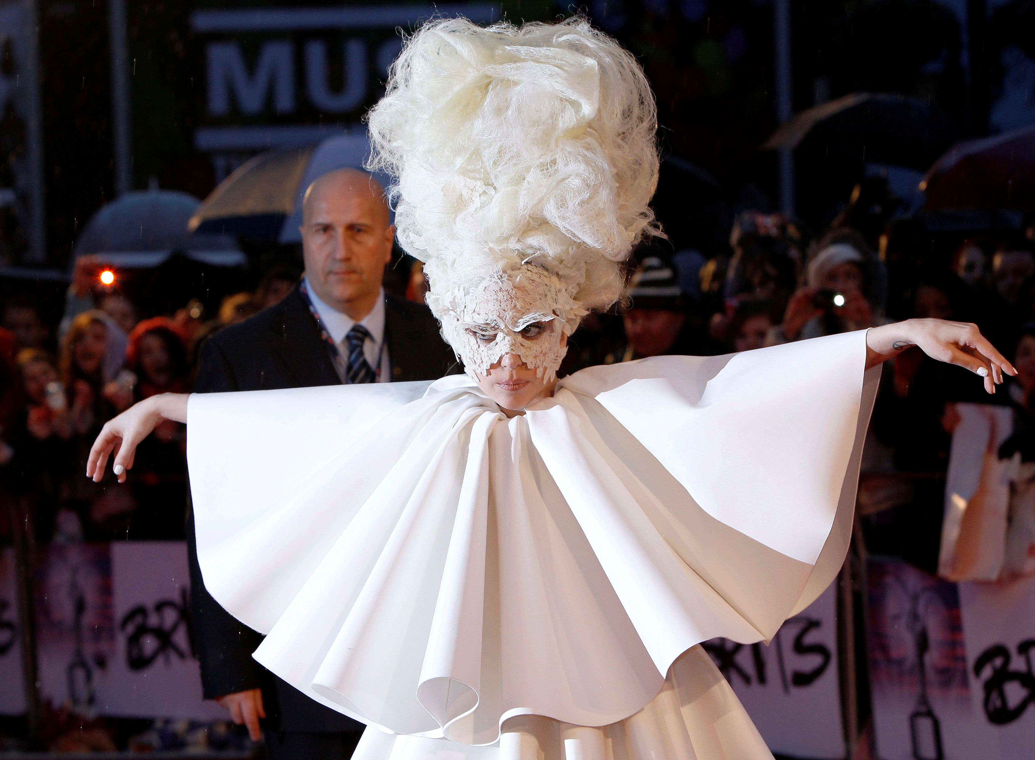 U.S. singer Lady Gaga arrives at the 30th Brit Awards ceremony at Earl's Court in London