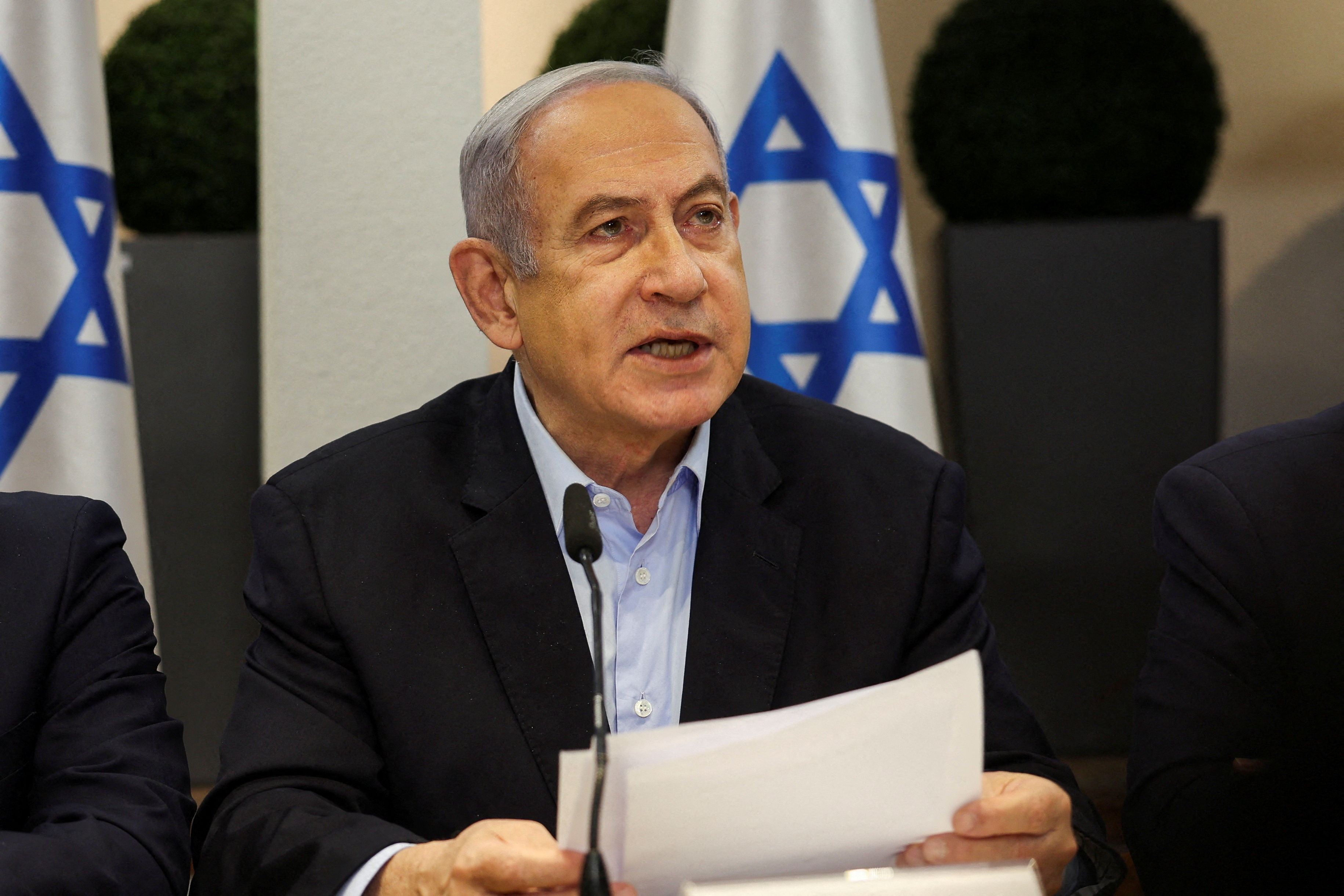 Israeli Prime Minister Benjamin Netanyahu convenes the weekly cabinet meeting, in Tel Aviv