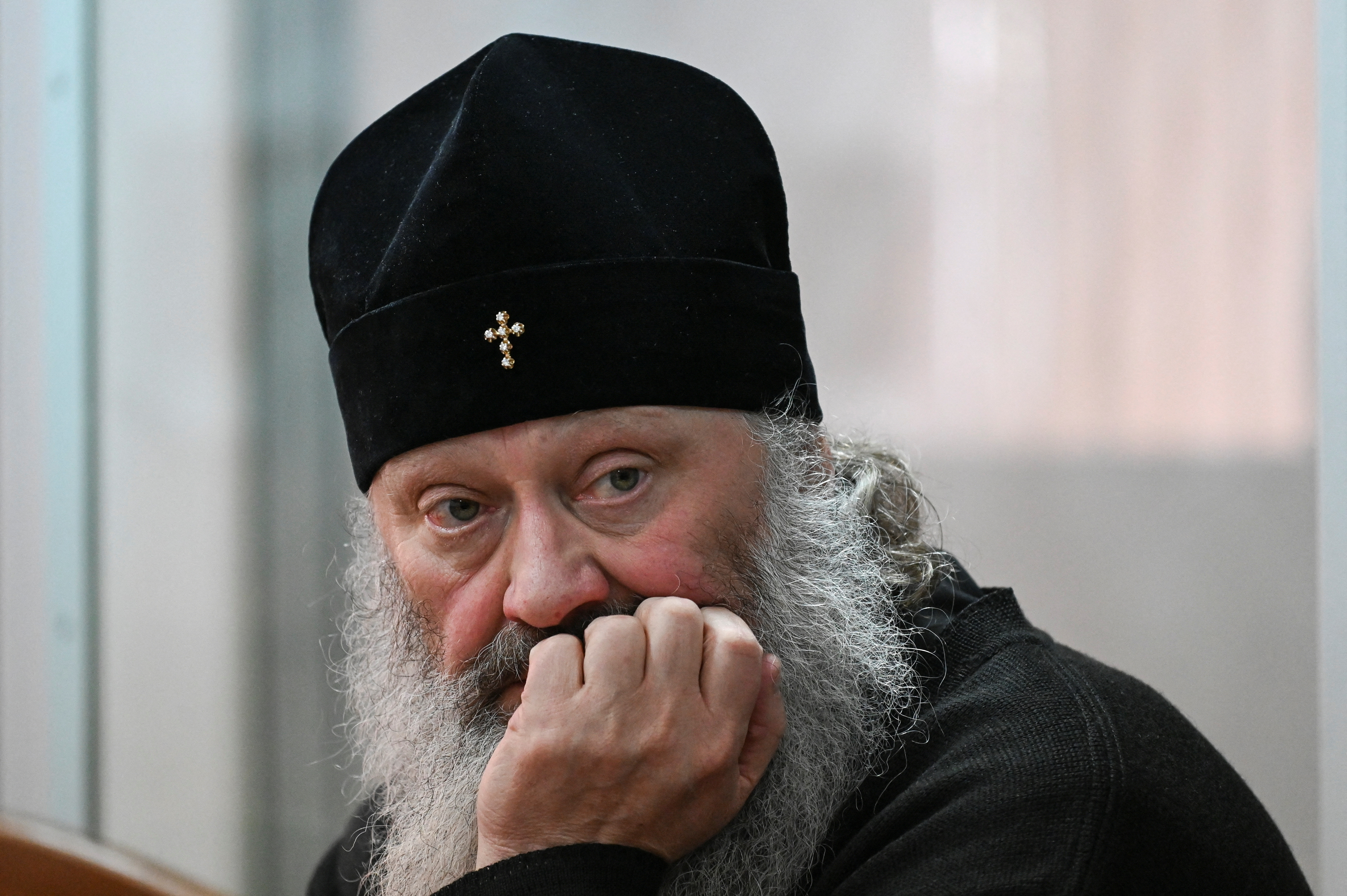 Metropolitan Pavlo of the Ukrainian Orthodox Church, accused of being linked to Moscow, attends a coart hearing in Kyiv