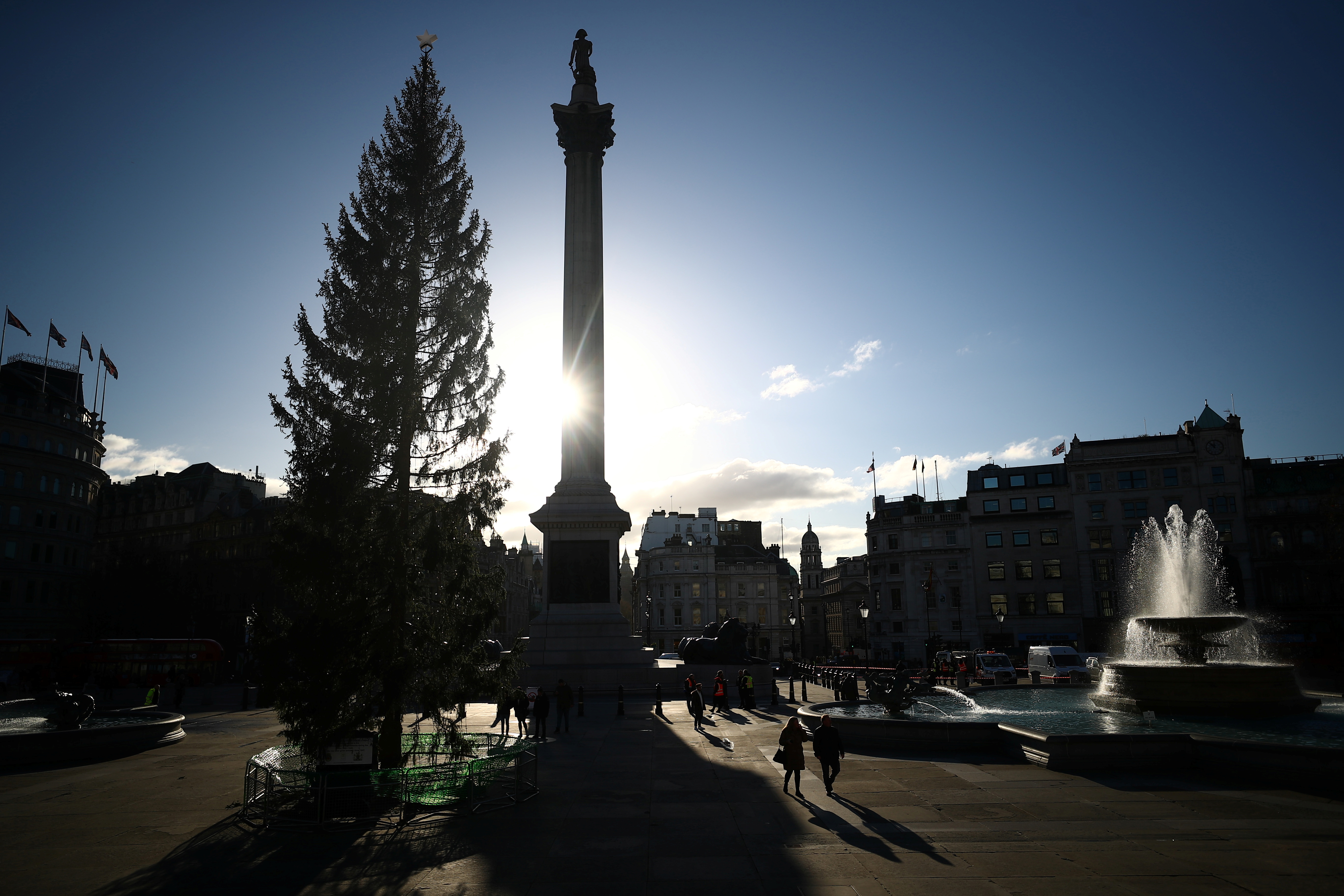 A view shows the Trafalgar Square Christmas tree, a gift from Norway, in Trafalgar Square, London, Britain, December 2, 2021. REUTERS/Hannah McKay