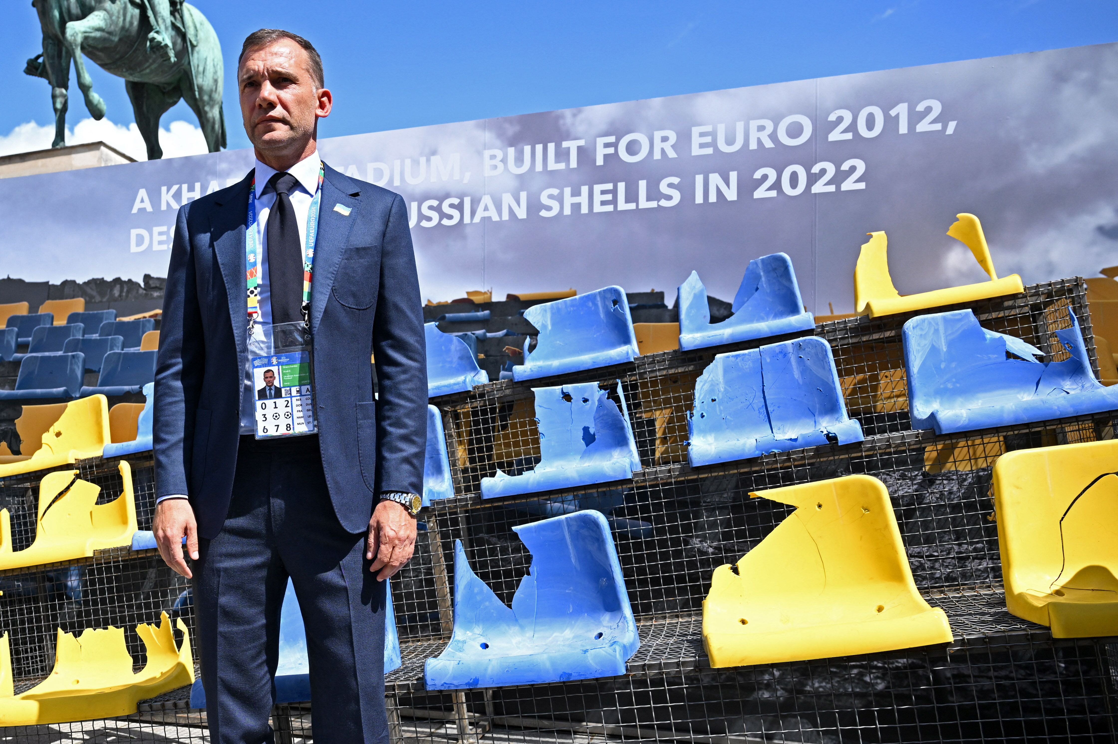 Euro 2024 - Ukrainian Association of Football presents installation of a Kharkiv's stadium stands