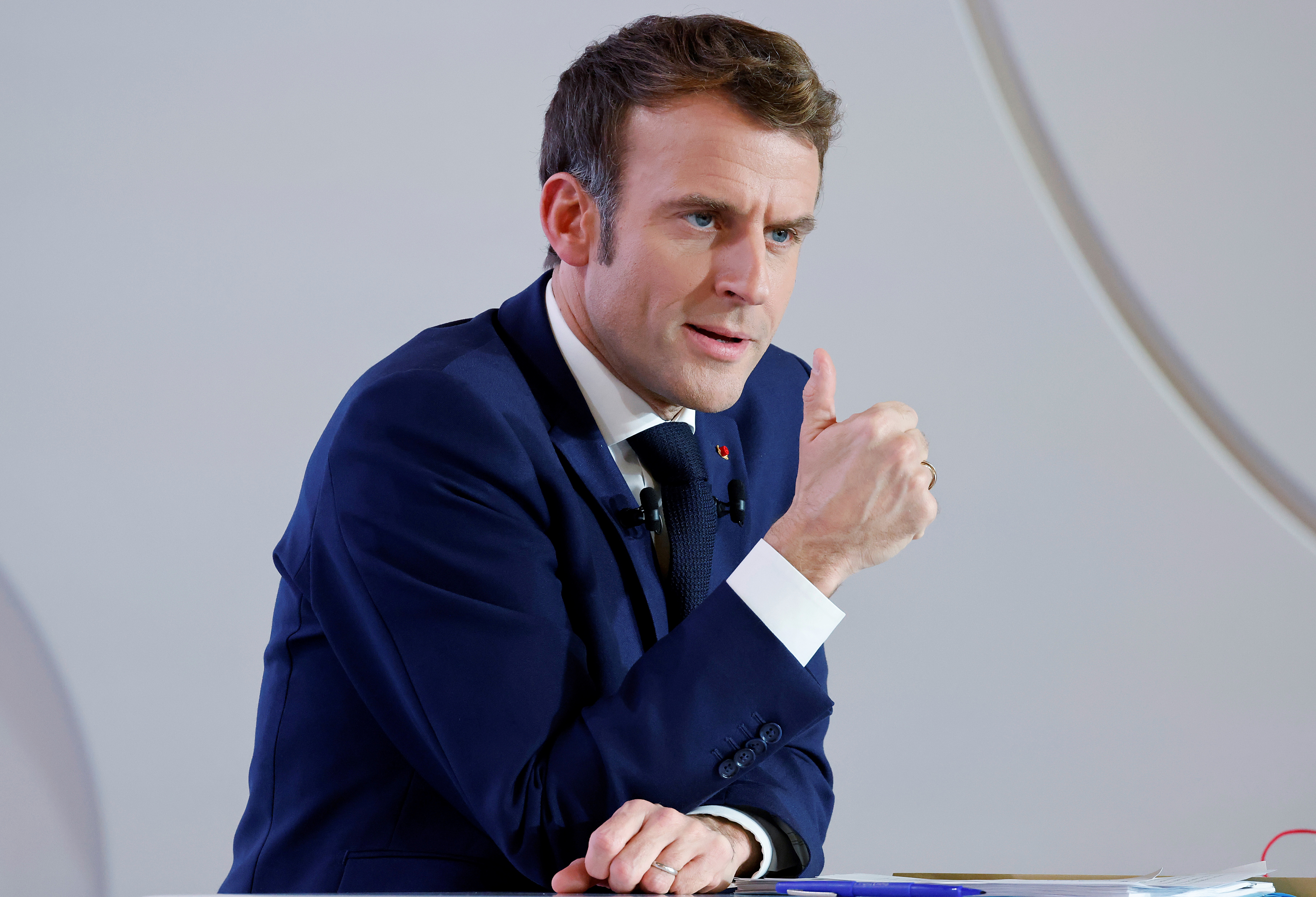 French President Emmanuel Macron delivers a speech during a news conference on France assuming EU presidency, in Paris
