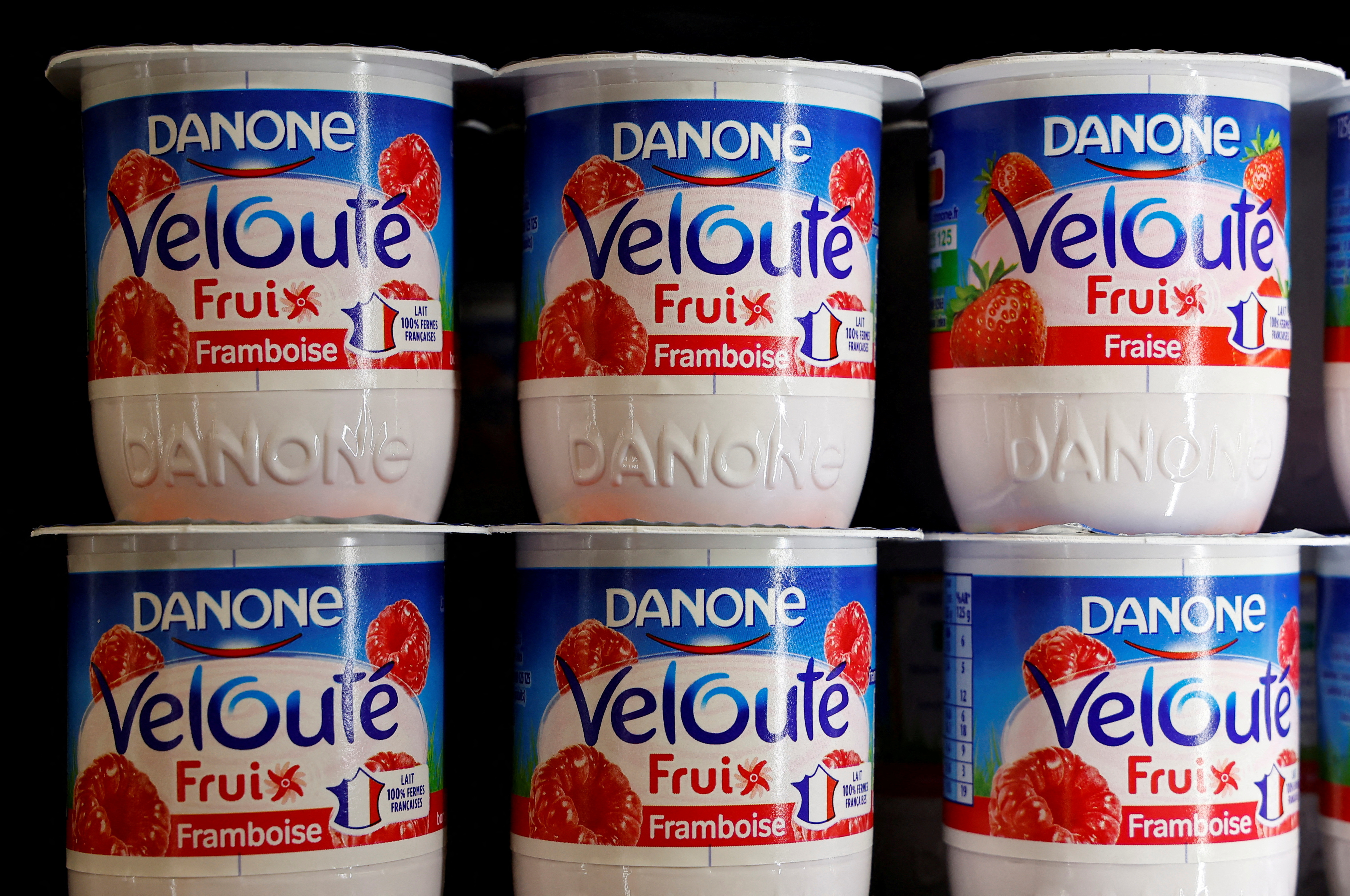 Dairy products of French food group Danone in a supermarket in Nice