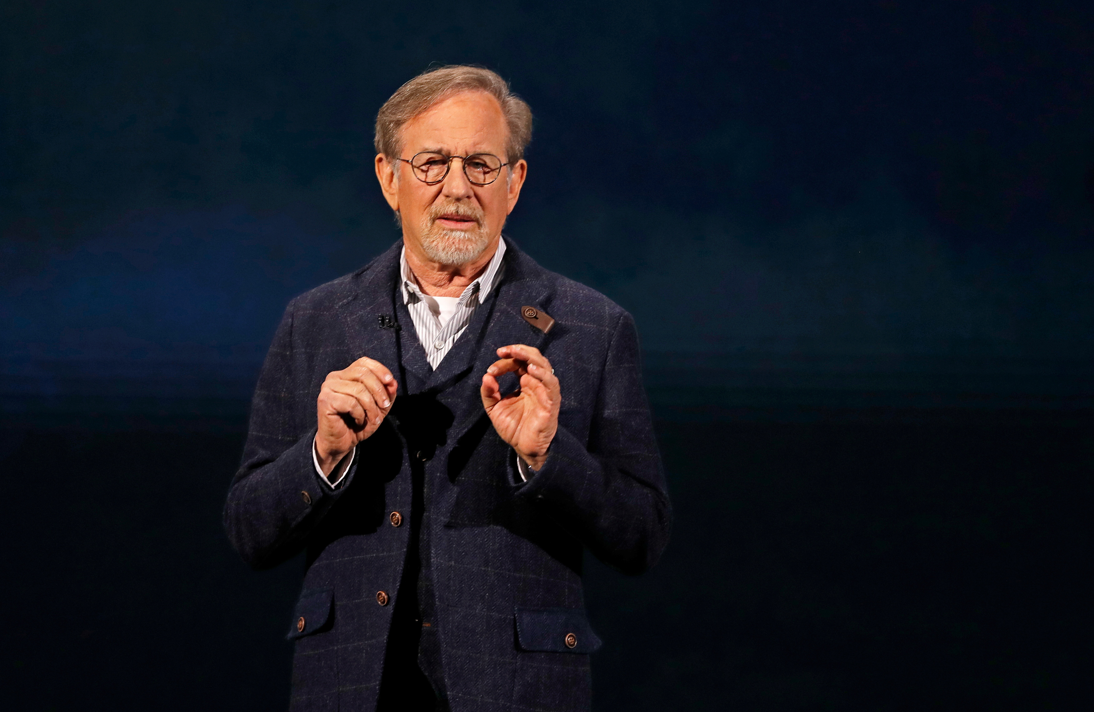 Director Steven Spielberg speaks during an Apple special event at the Steve Jobs Theater in Cupertino, California, U.S., March 25, 2019. REUTERS/Stephen Lam