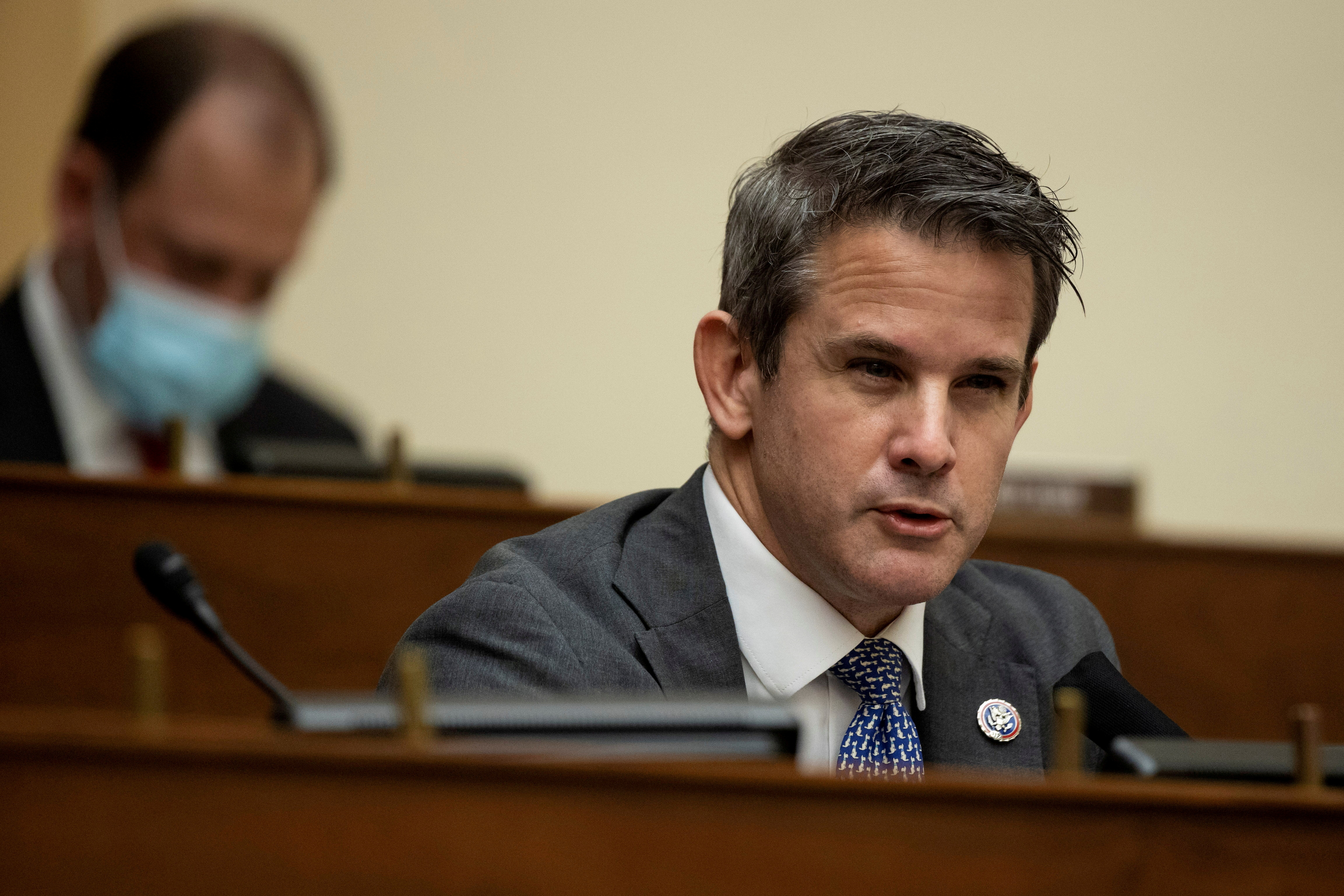 Representative Adam Kinzinger (R-IL) speaks during a House Foreign Affairs Committee hearing in Washington, D.C., U.S., March 10, 2021. Ting Shen/Pool via REUTERS