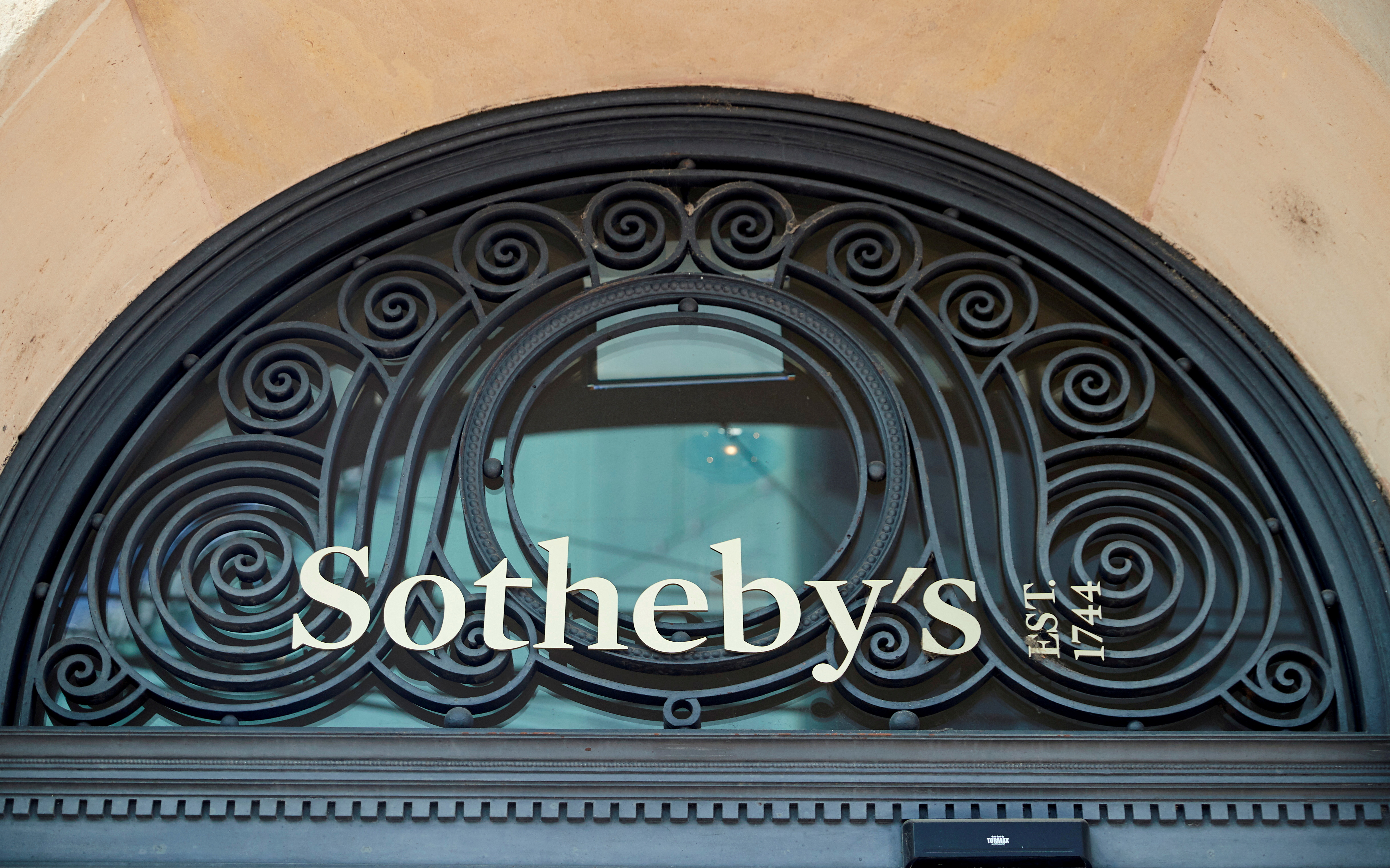 A logo is pictured on Sotheby's in Geneva