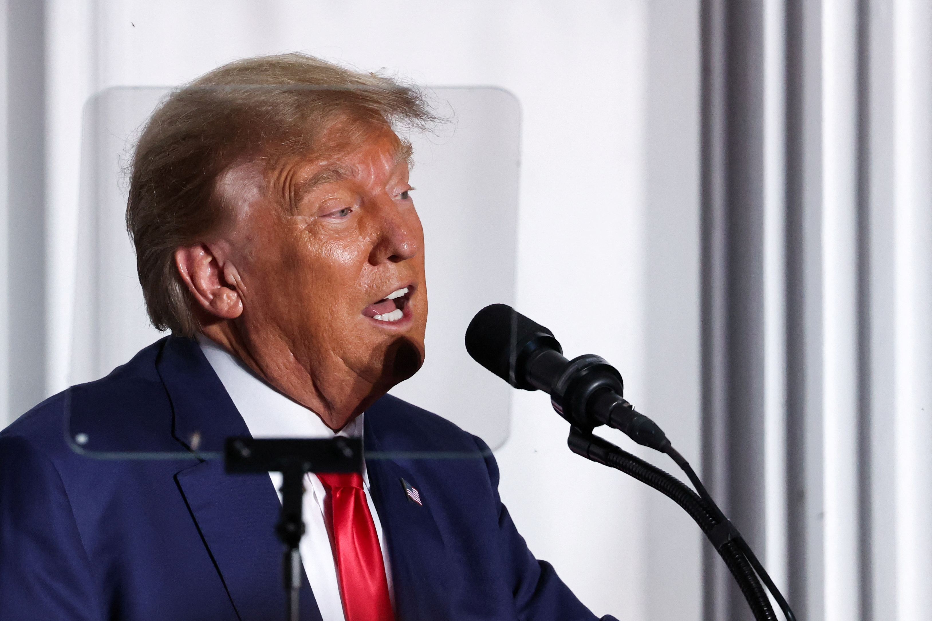Former U.S. President Donald Trump delivers remarks during an event following his arraignment on classified document charges, in Bedminster