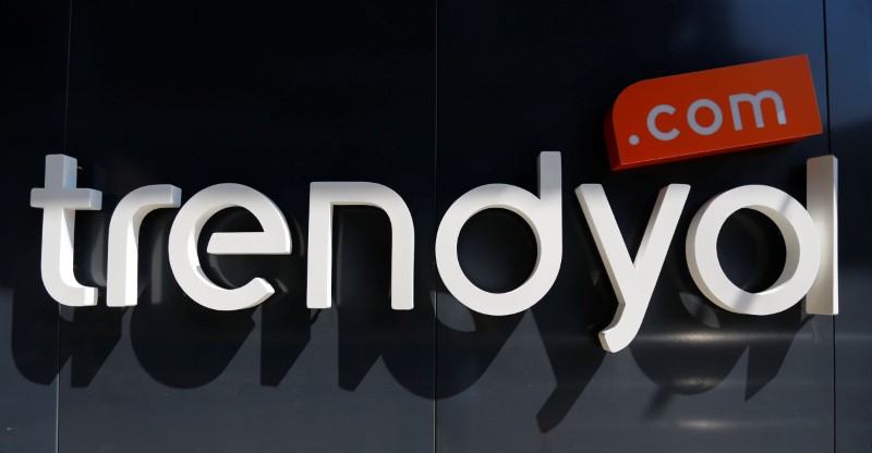 The logo of Turkey's leading fashion e-commerce company Trendyol is pictured at the entrance of the company's headquarters in Istanbul