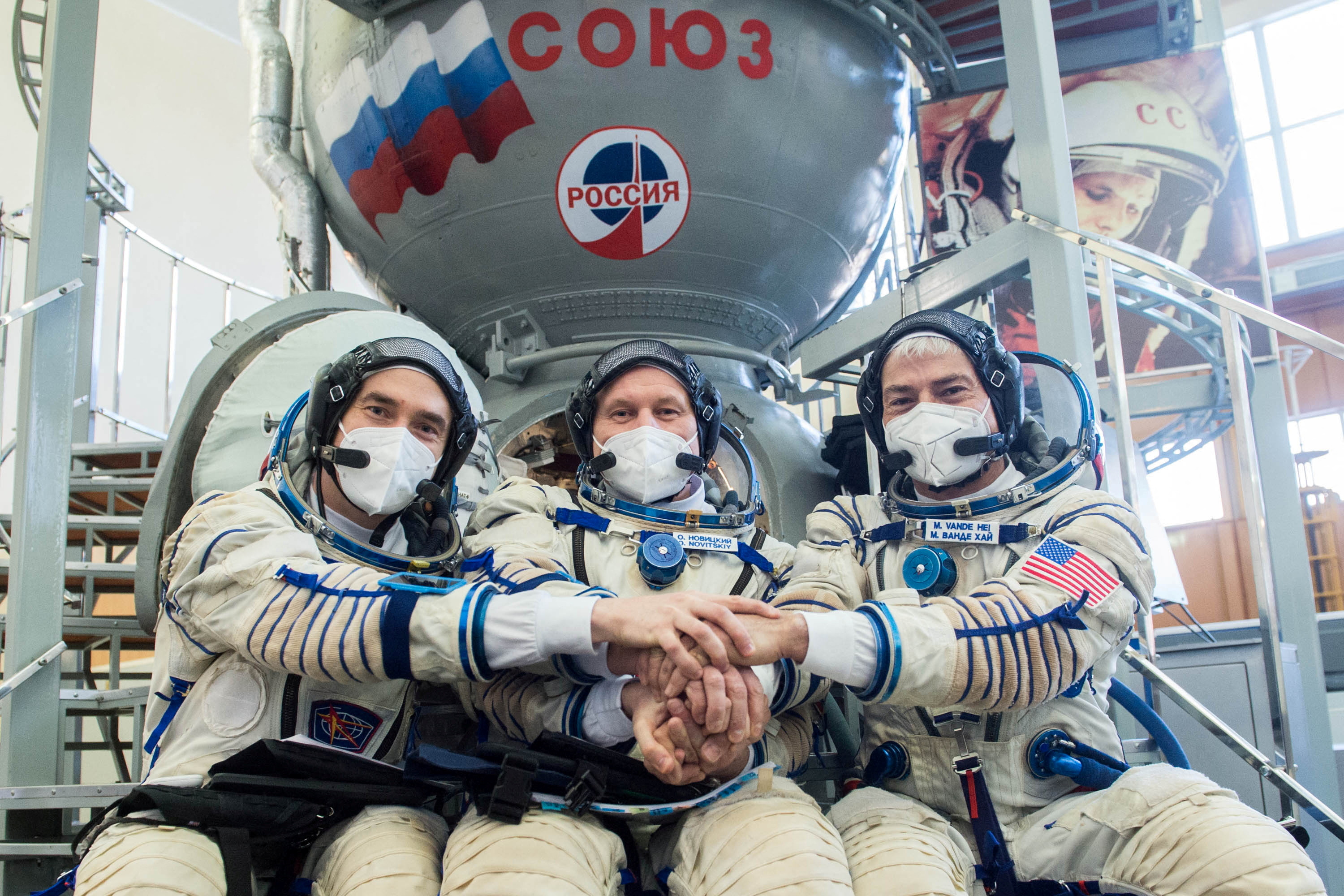 Crew members attend a training session ahead of their expedition to the International Space Station in Star City