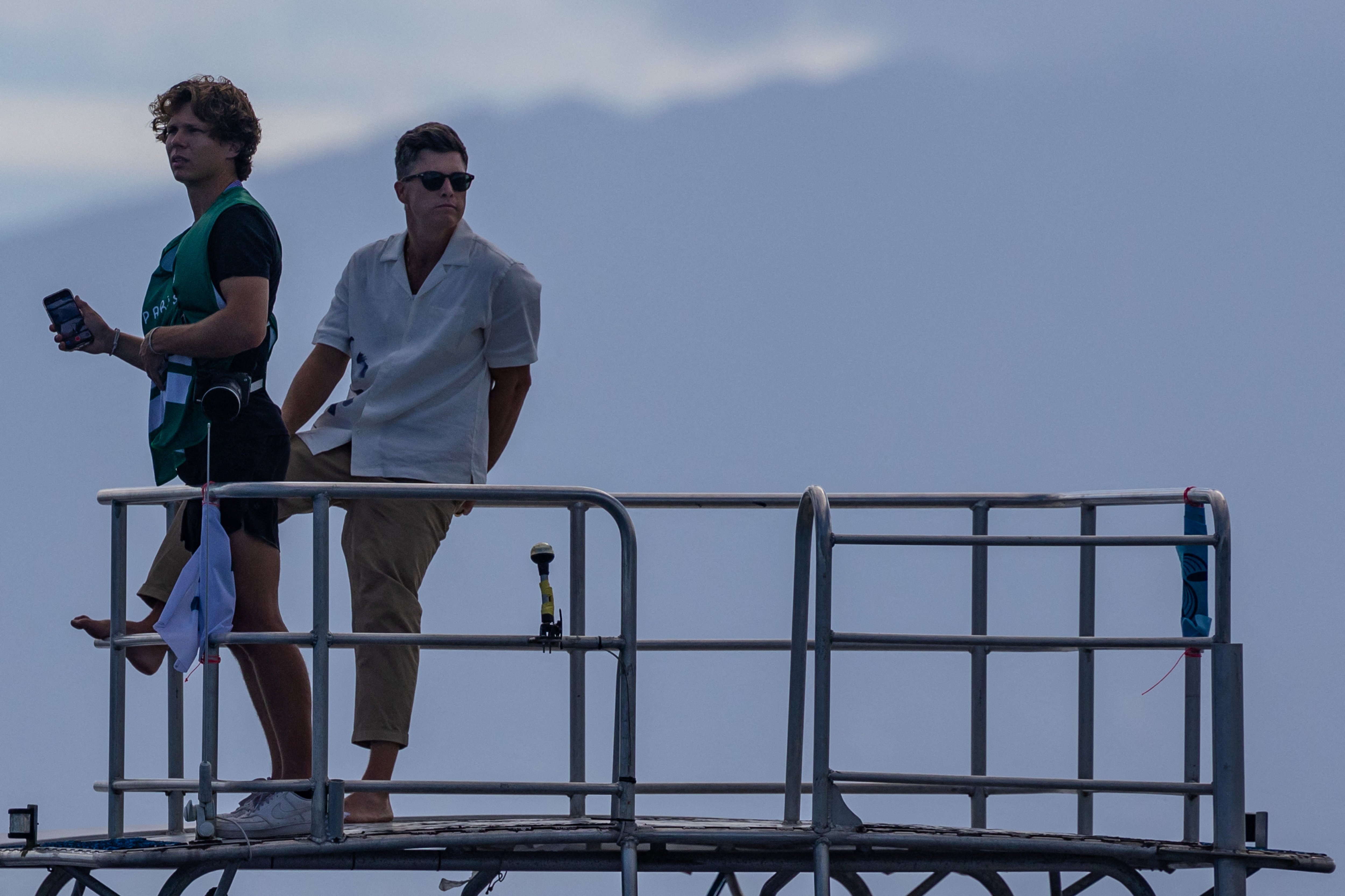 Comedian Colin Jost at the Paris 2024 Olympics in Teahupo'o