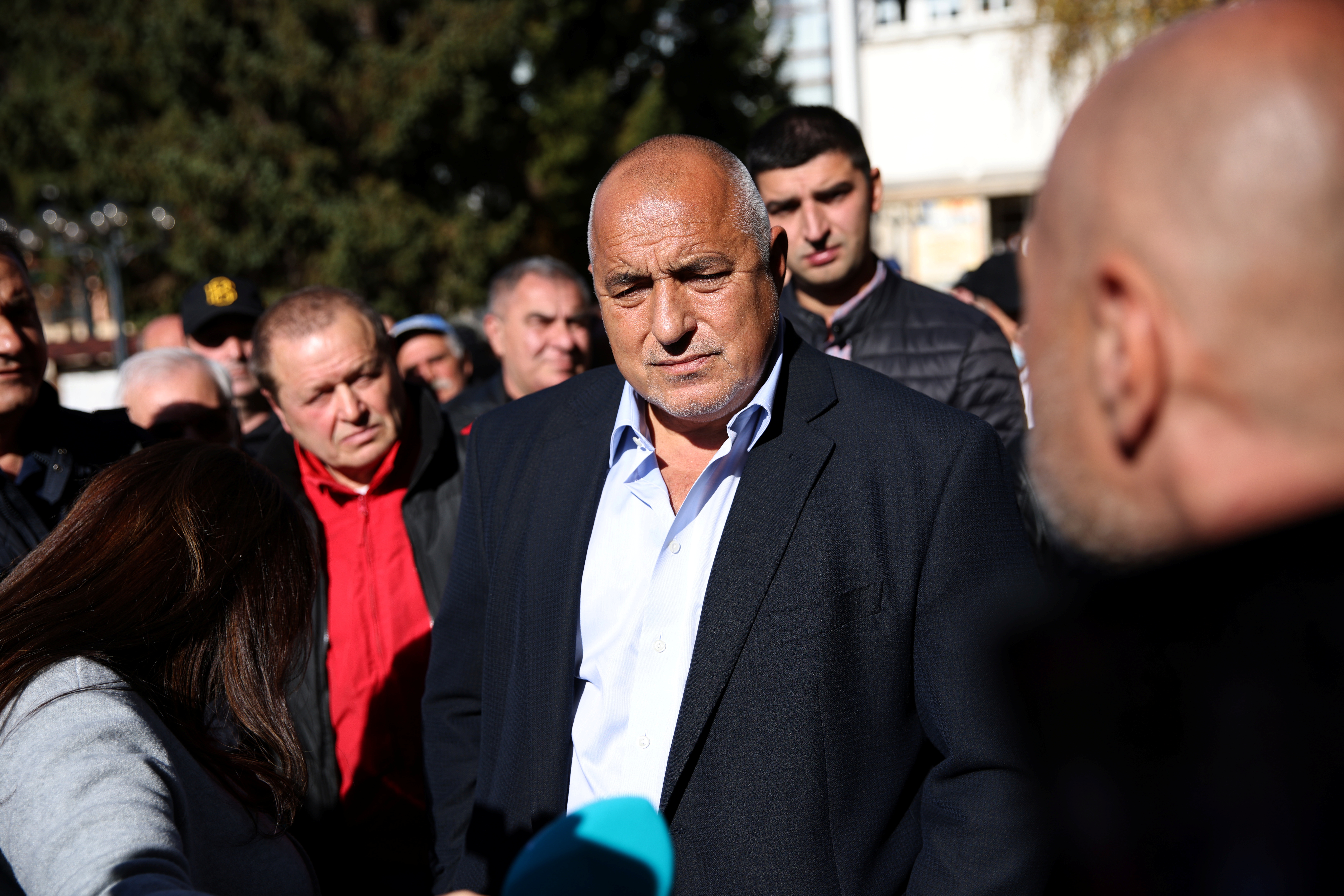 Boyko Borissov, former Bulgarian Prime Minister and leader of centre-right GERB party looks on after meeting supporters in the town of Teteven, Bulgaria, November 10, 2021. Picture taken November 10, 2021. REUTERS/Stoyan Nenov