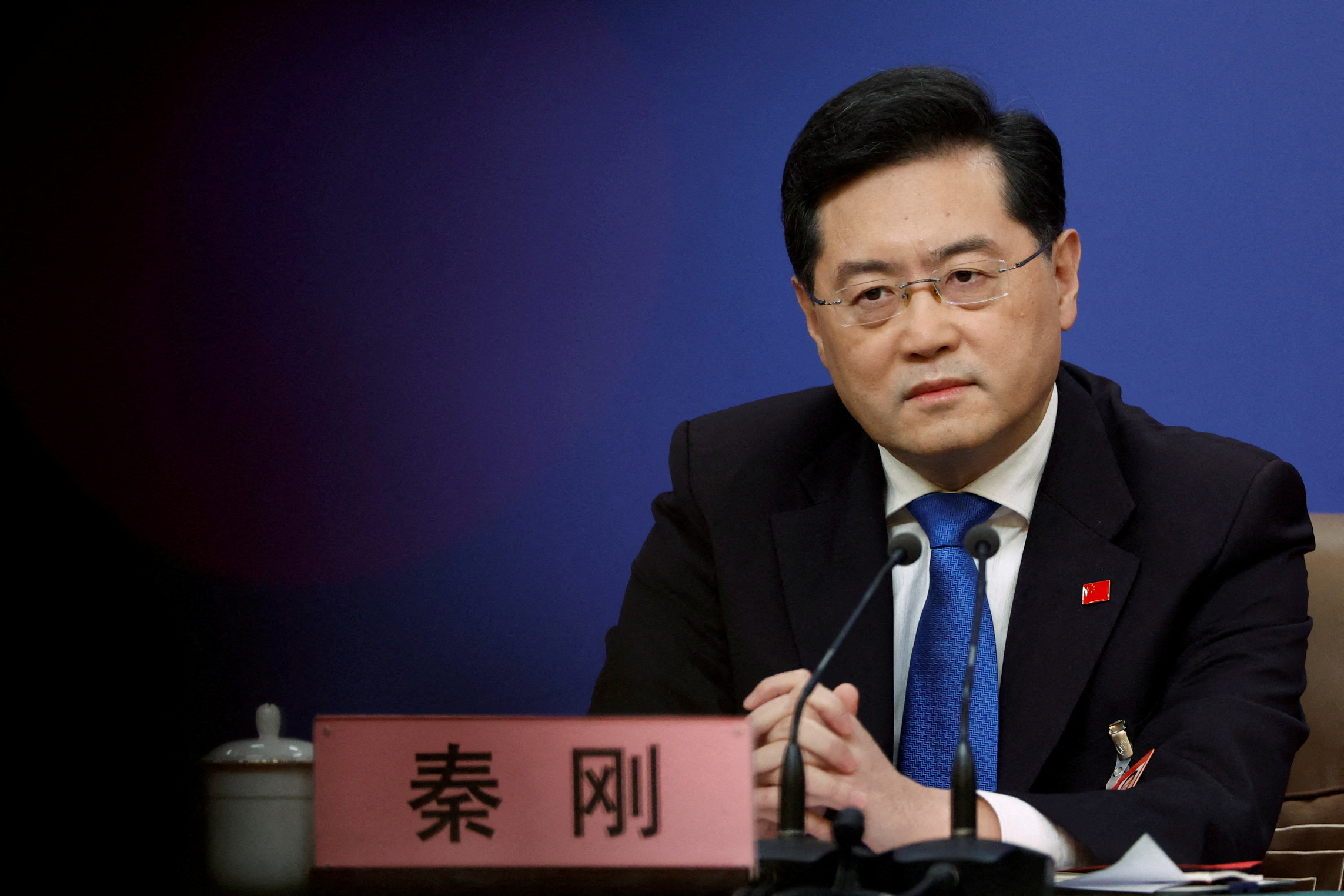 Chinese Foreign Minister Qin Gang attends a news conference in Beijing