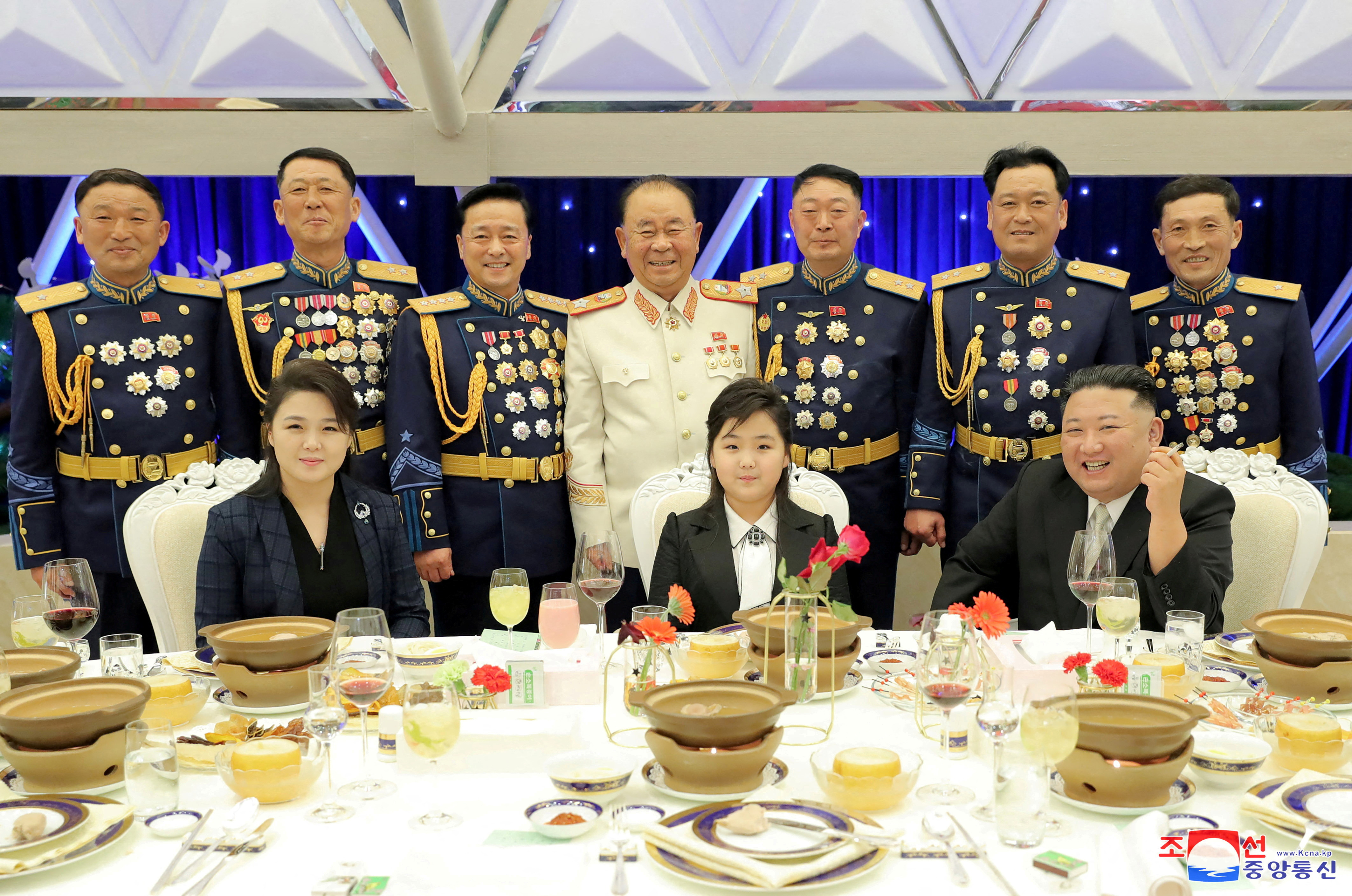 Banquet to celebrate the 75th anniversary of the Korean People's Army, in Pyongyang