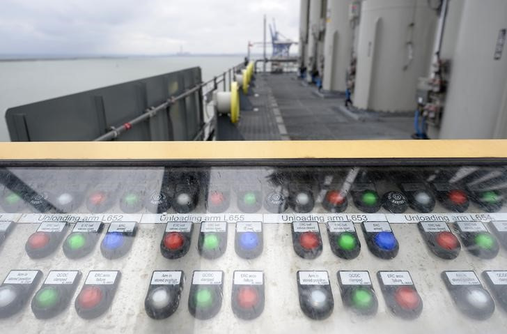 A control panel is seen on jetty eight at National Grid's liquified natural gas plant at the Isle of Grain in southern England