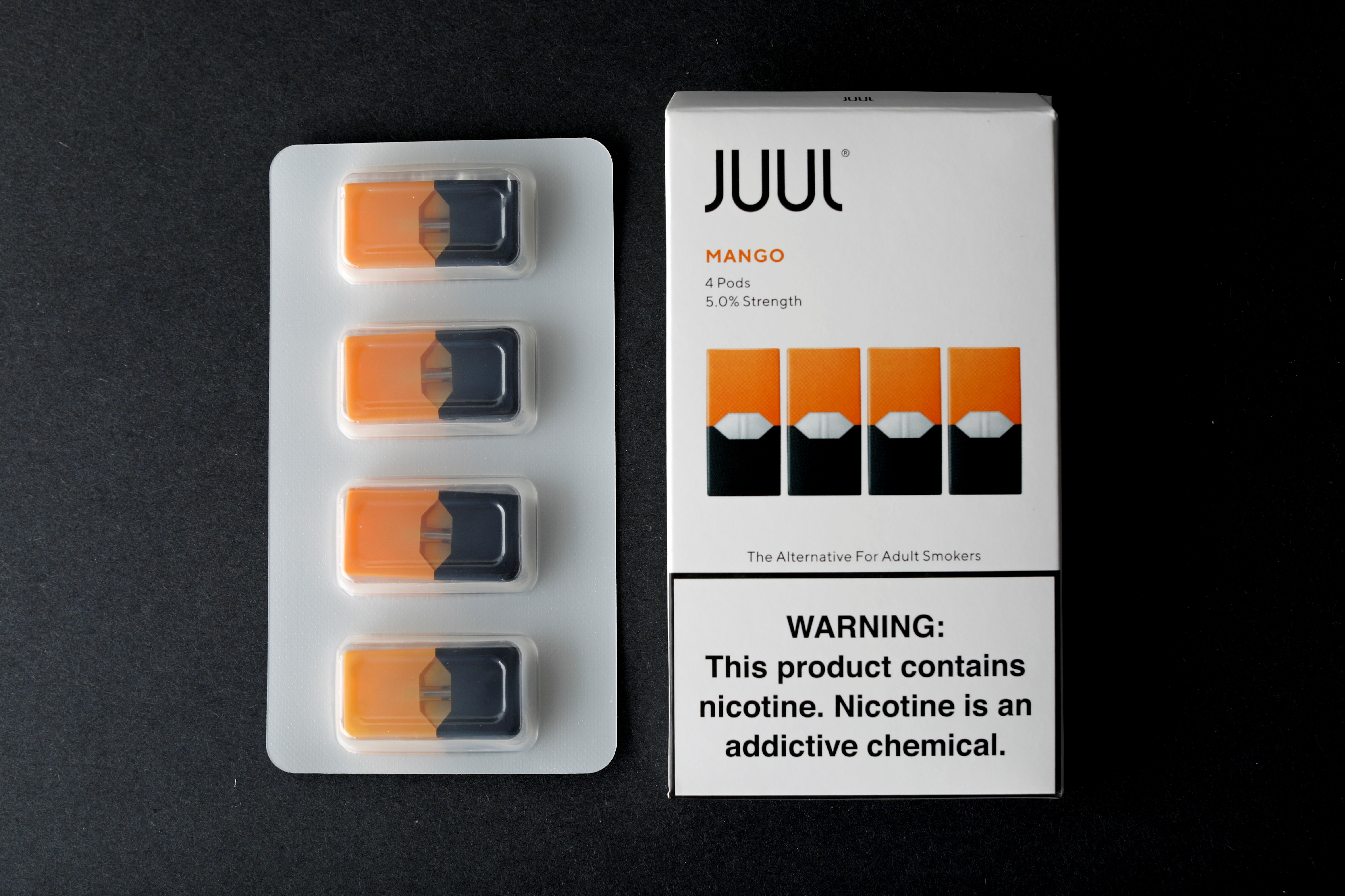 JUUL e-cigarette vaping pods are shown in this picture illustration