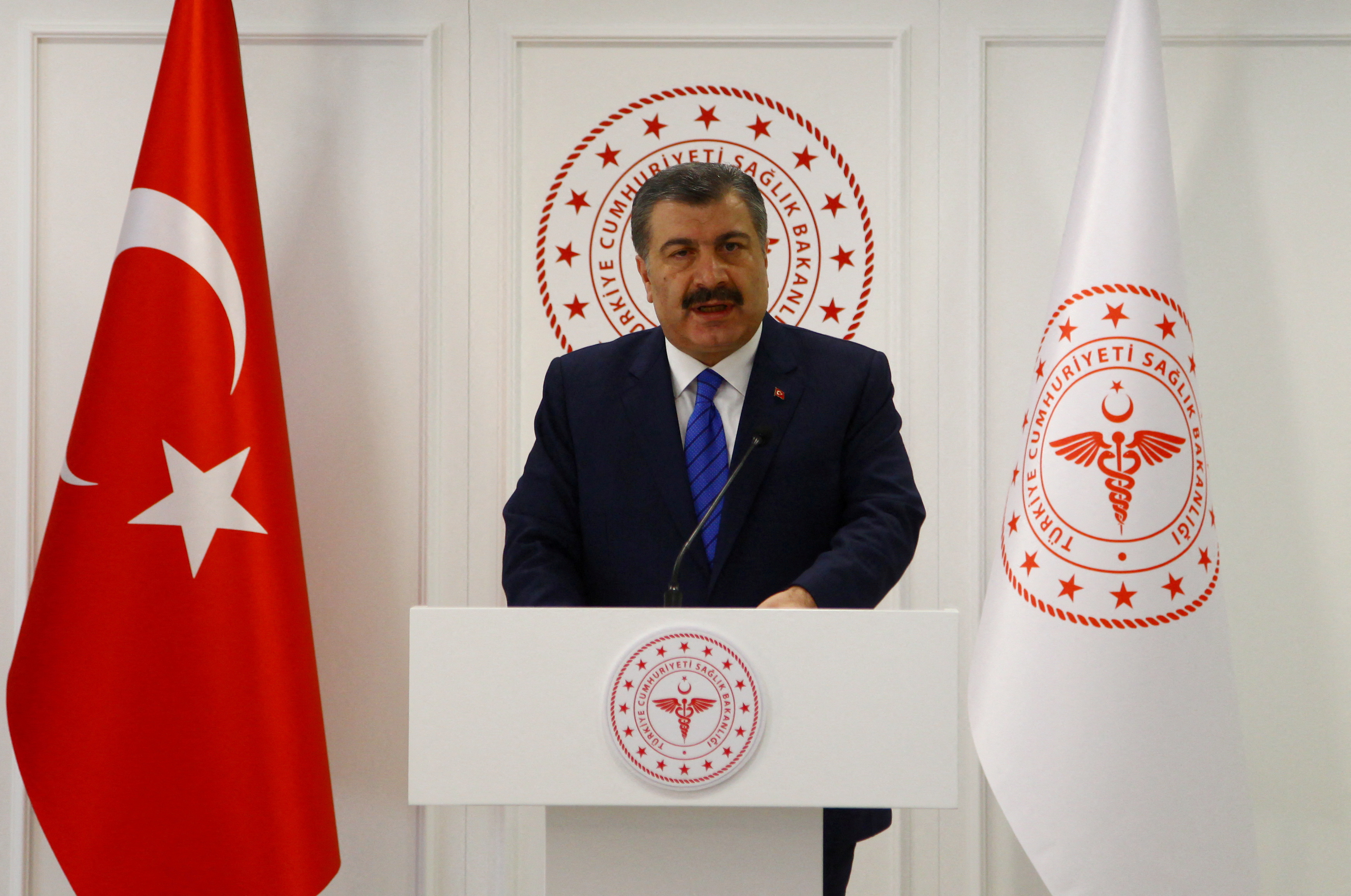 Turkish Health Minister Koca speaks during a news conference in Ankara