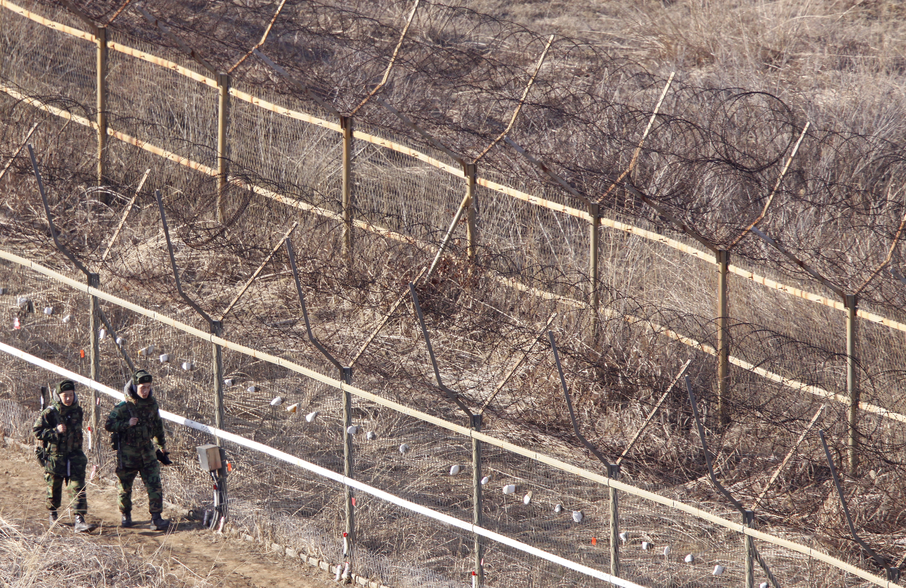 South Korean soldiers patrol near the demilitarized zone separating the two Koreas in Goseong