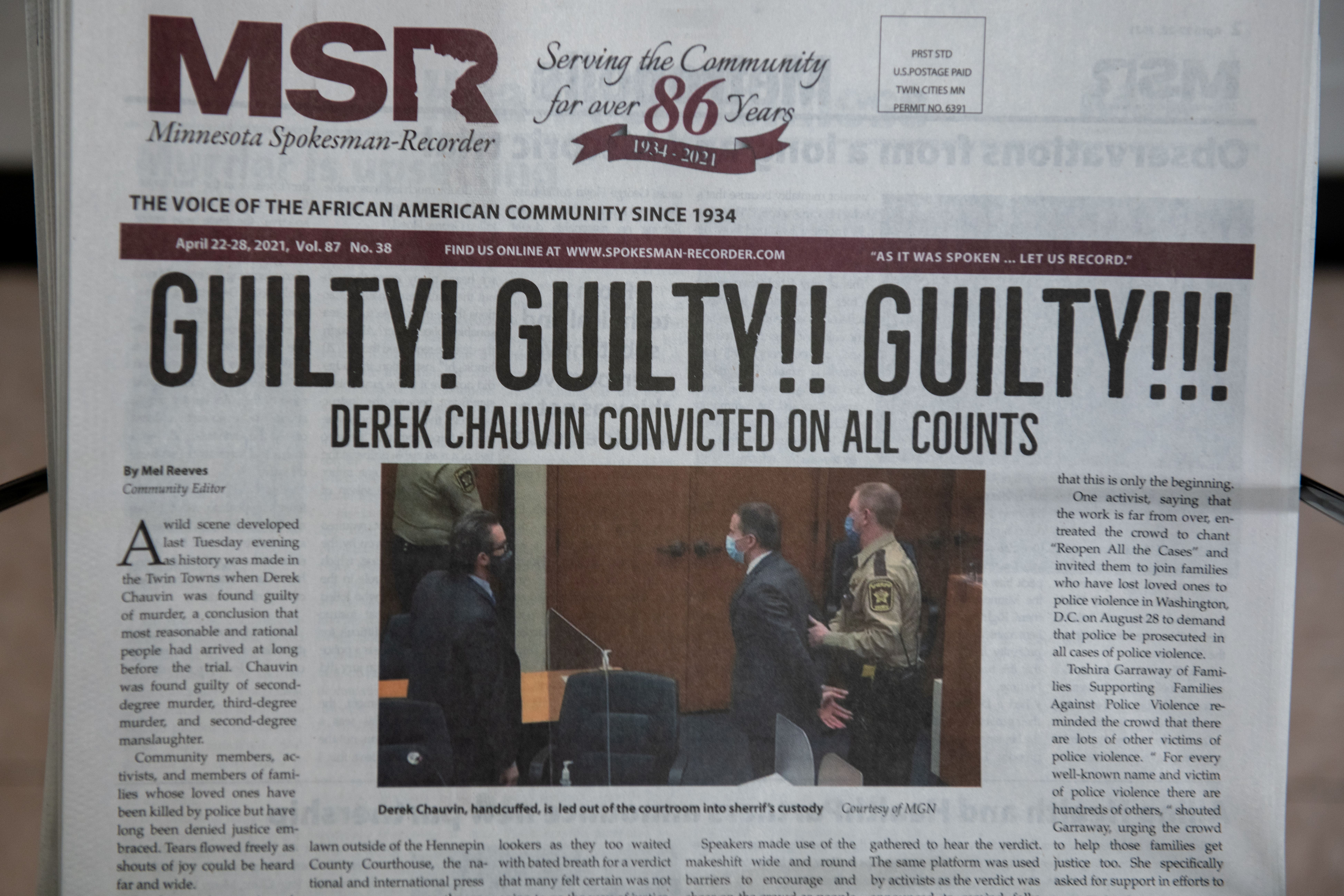 The Minnesota Spokesman-Recorder is pictured the day after Derek Chauvin was found guilty in Minneapolis
