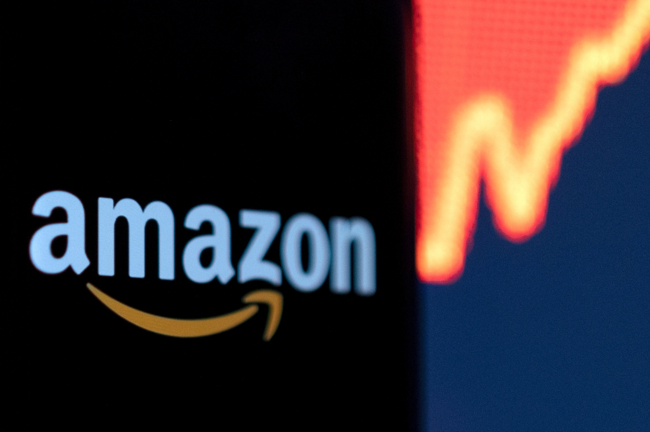 Illustration shows Amazon logo and a rising stock graph