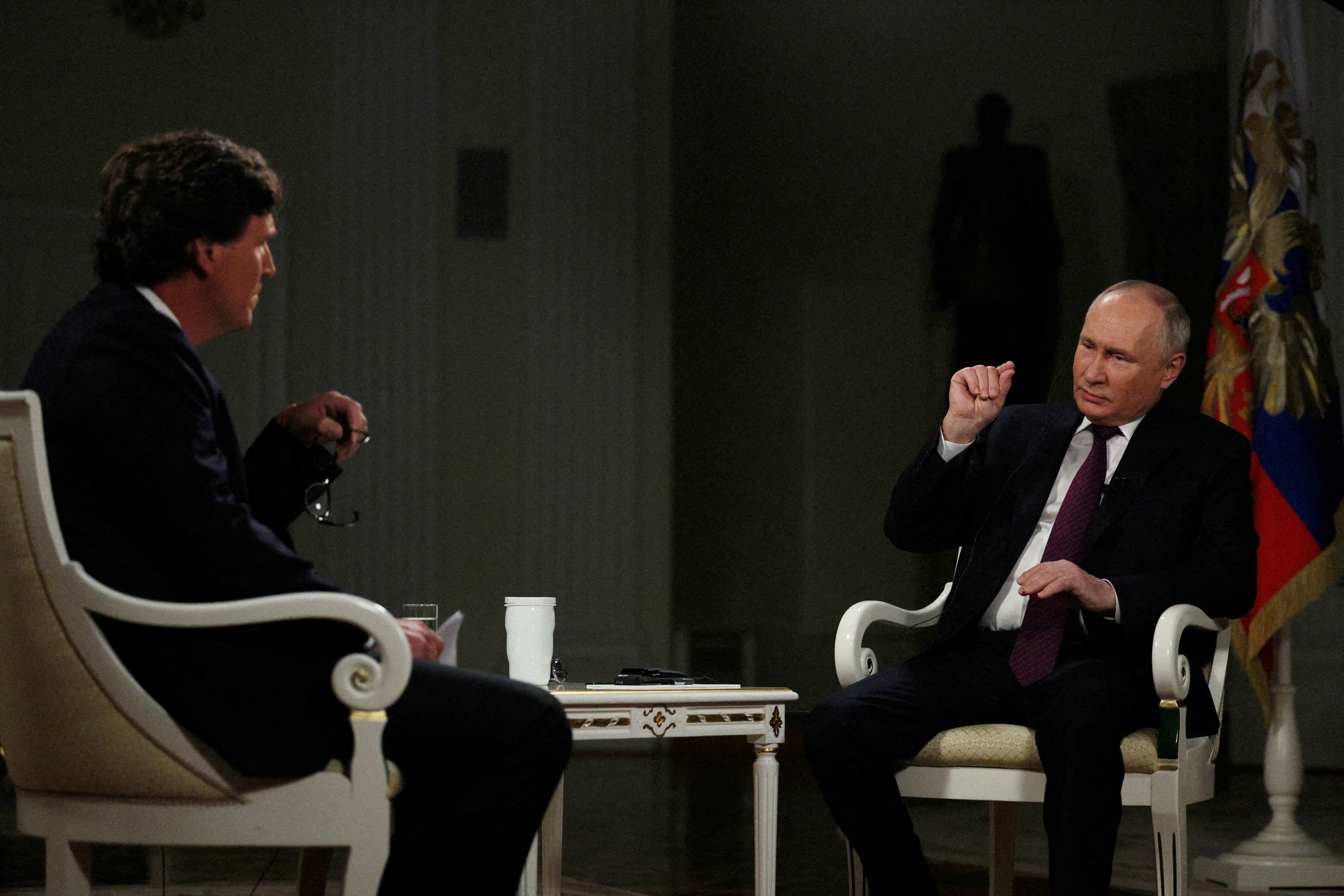 Russian President Vladimir Putin gives interview to U.S. television host Tucker Carlson in Moscow