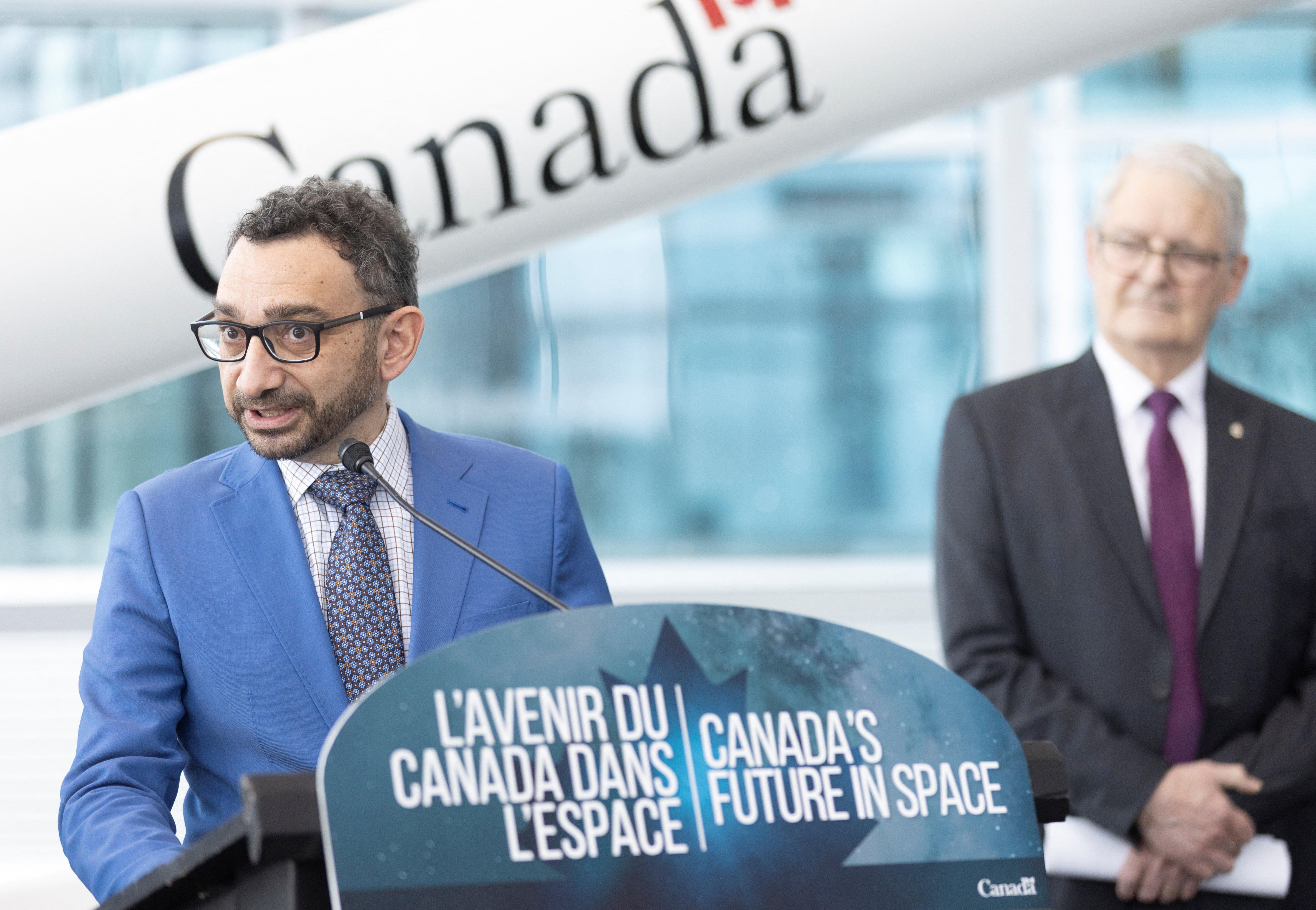 Canada's Minister of Transport Omar Alghabra attends an announcement supporting Canada commercial space launches in Longueuil