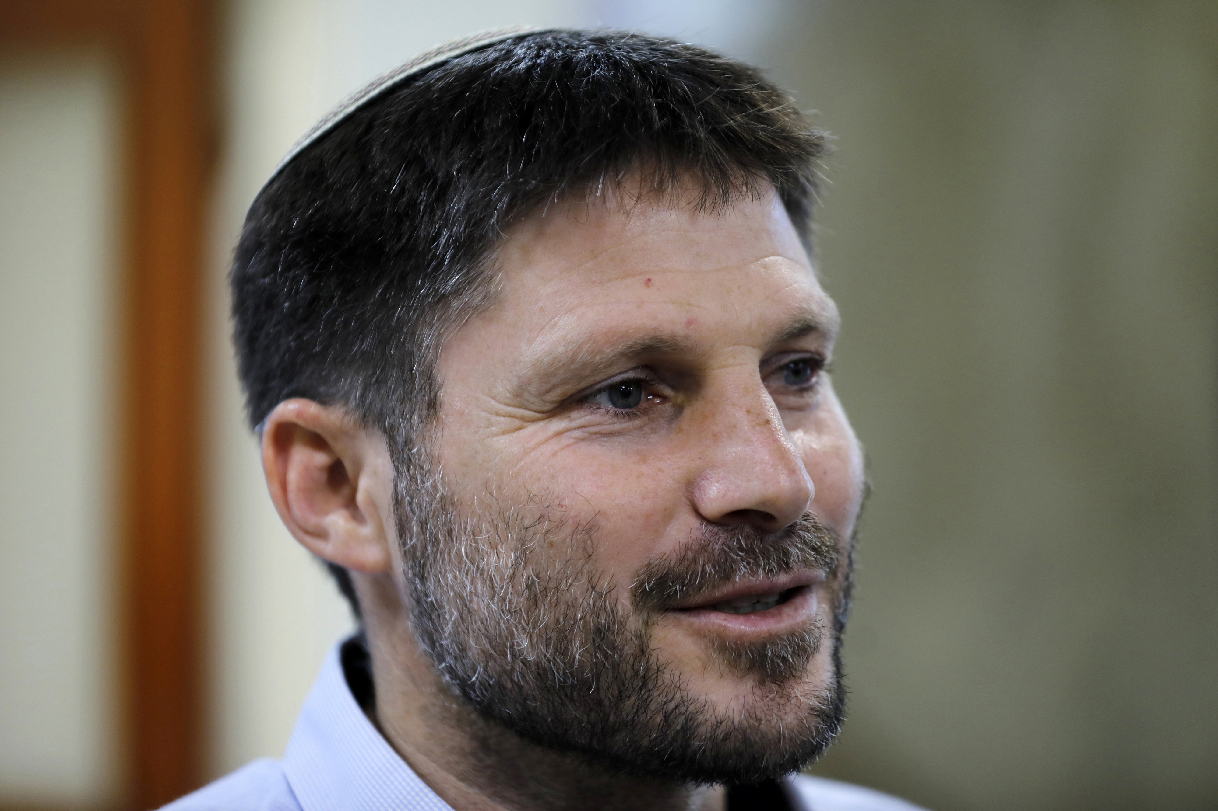 Bezalel Smotrich the Israeli transportation minister arrives to attend a weekly cabinet meeting in Jerusalem