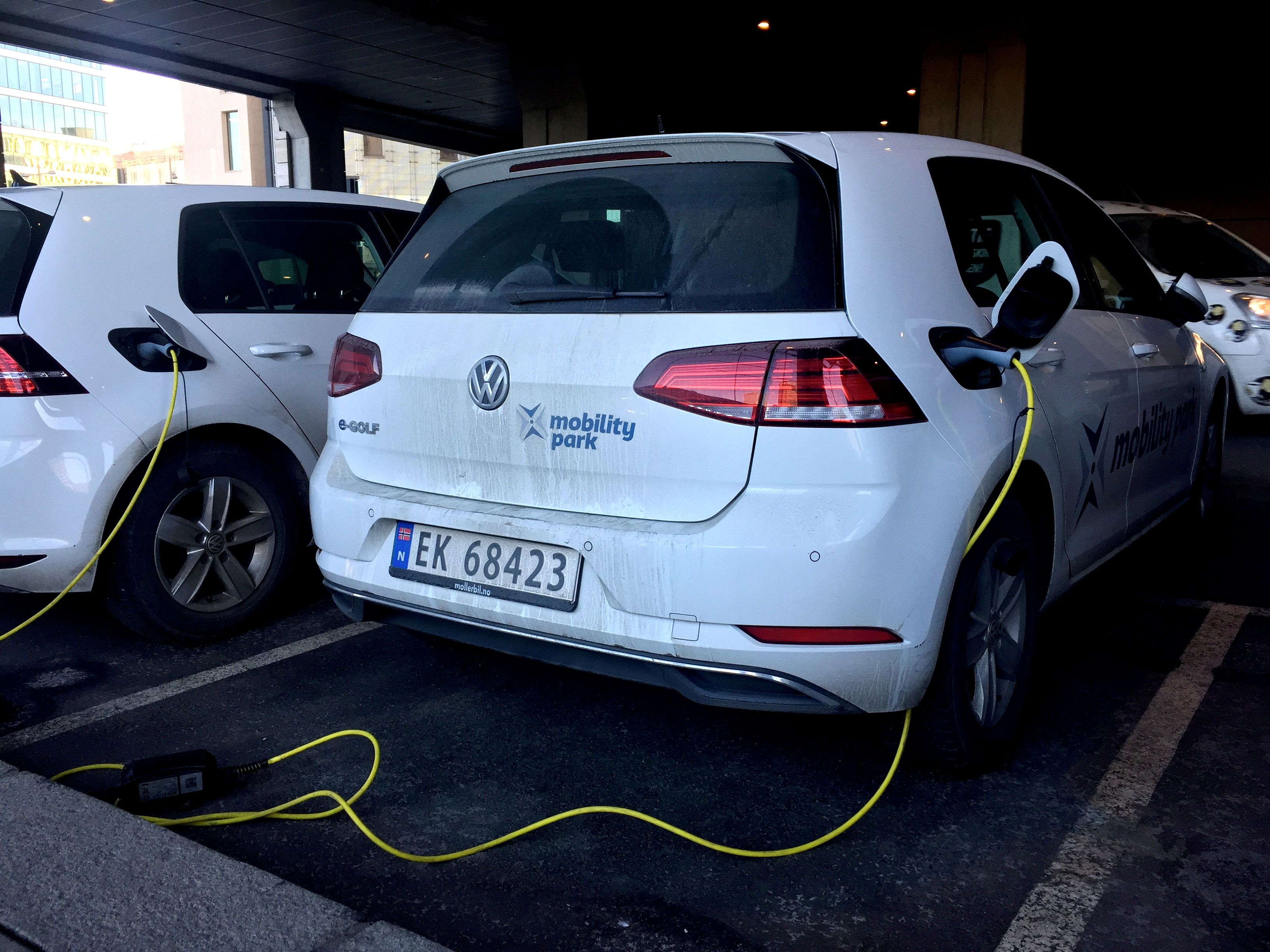 Electric cars are parked in Oslo