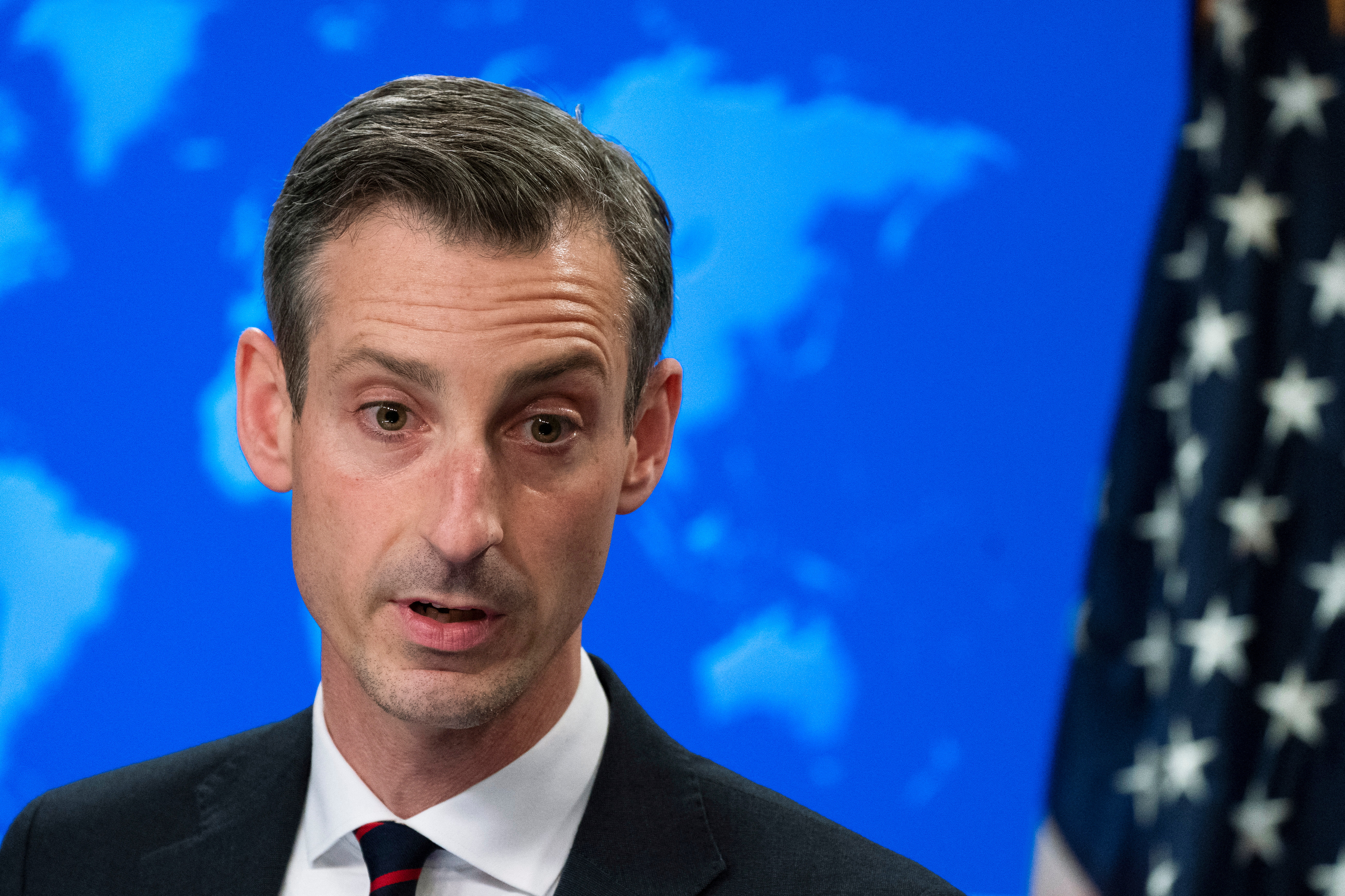 U.S. State Department spokesperson Ned Price speaks during a news conference in Washington