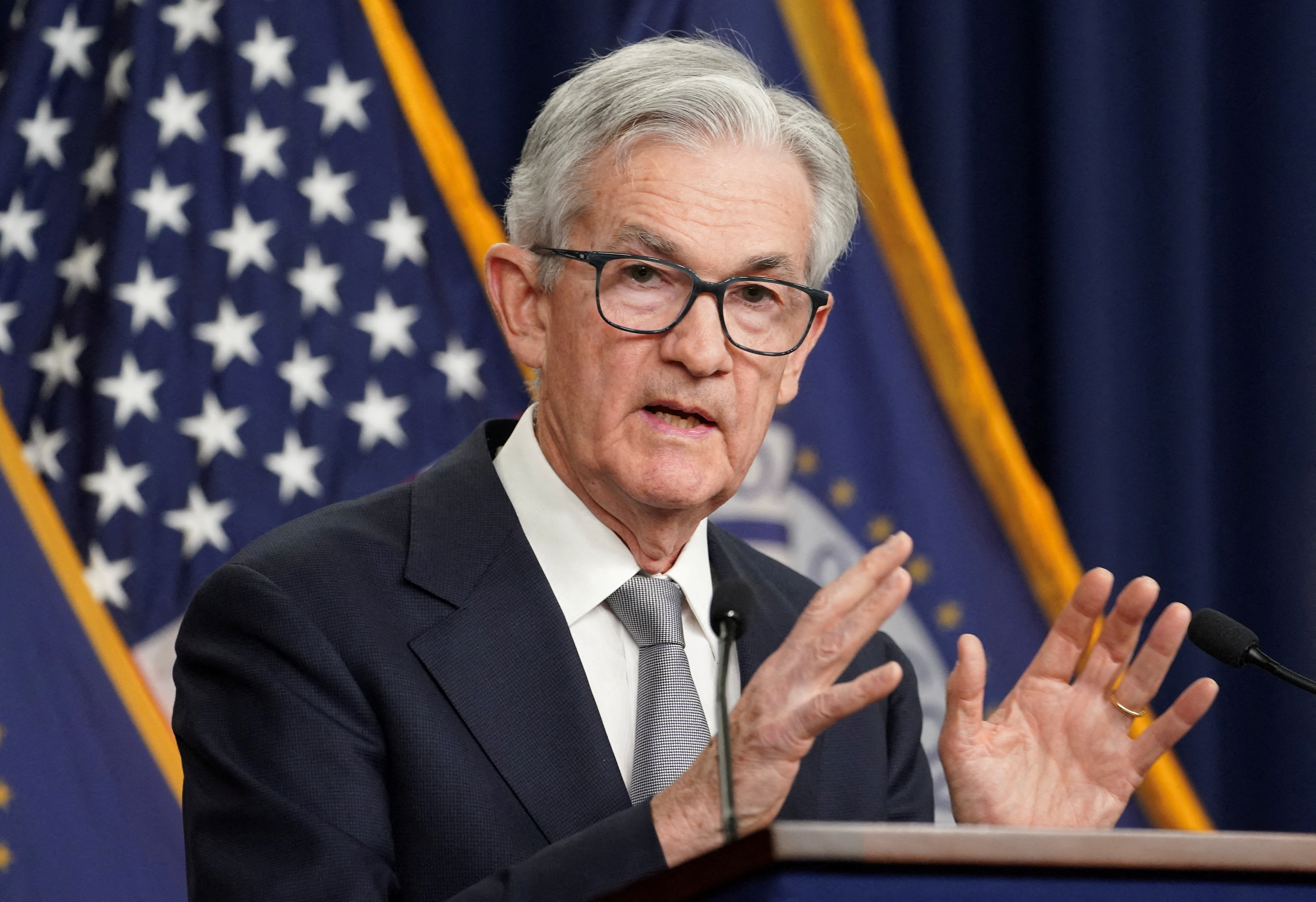 Federal Reserve Chairman Jerome Powell speaks at a press conference in Washington