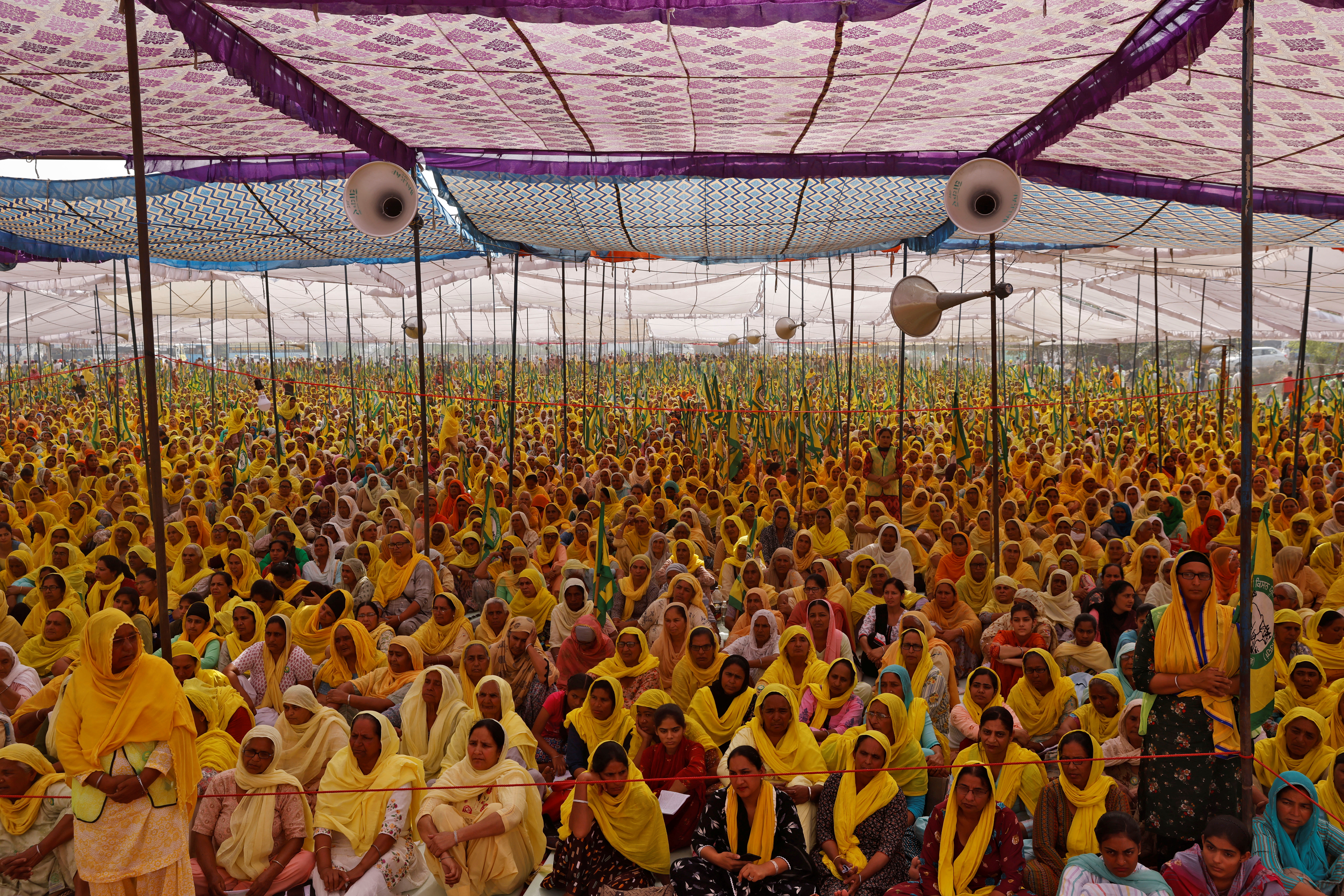 Women farmers attend a protest against farm laws on the occasion of International Women's Day at Bahadurgar near Haryana-Delhi border, India, March 8, 2021. REUTERS/Danish Siddiqui