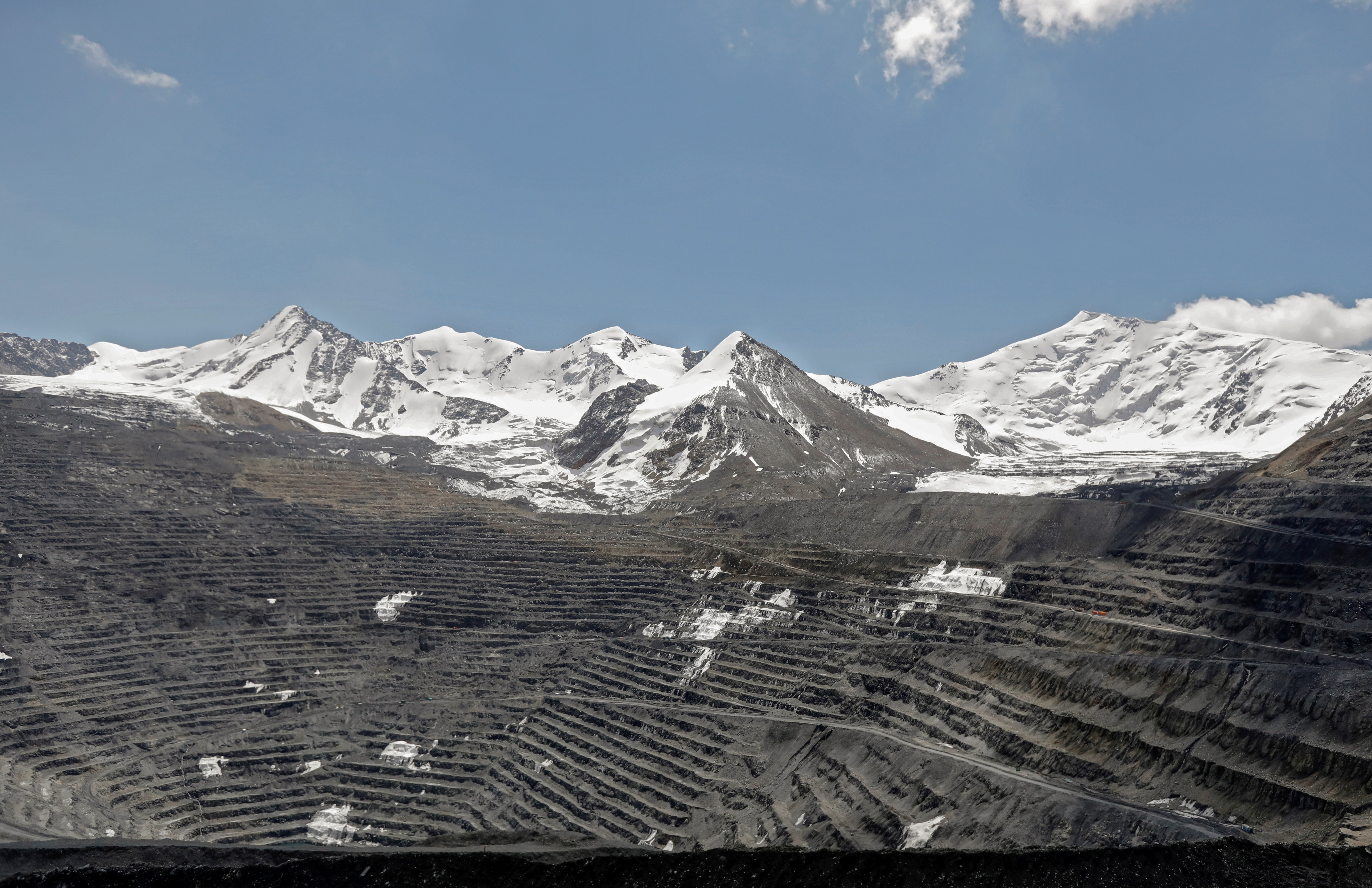 A general view shows the Kumtor open pit gold mine at an altitude of about 4,000 meters above sea level in the Tien Shan mountains, Kyrgyzstan, May 28, 2021. REUTERS/Vladimir Pirogov