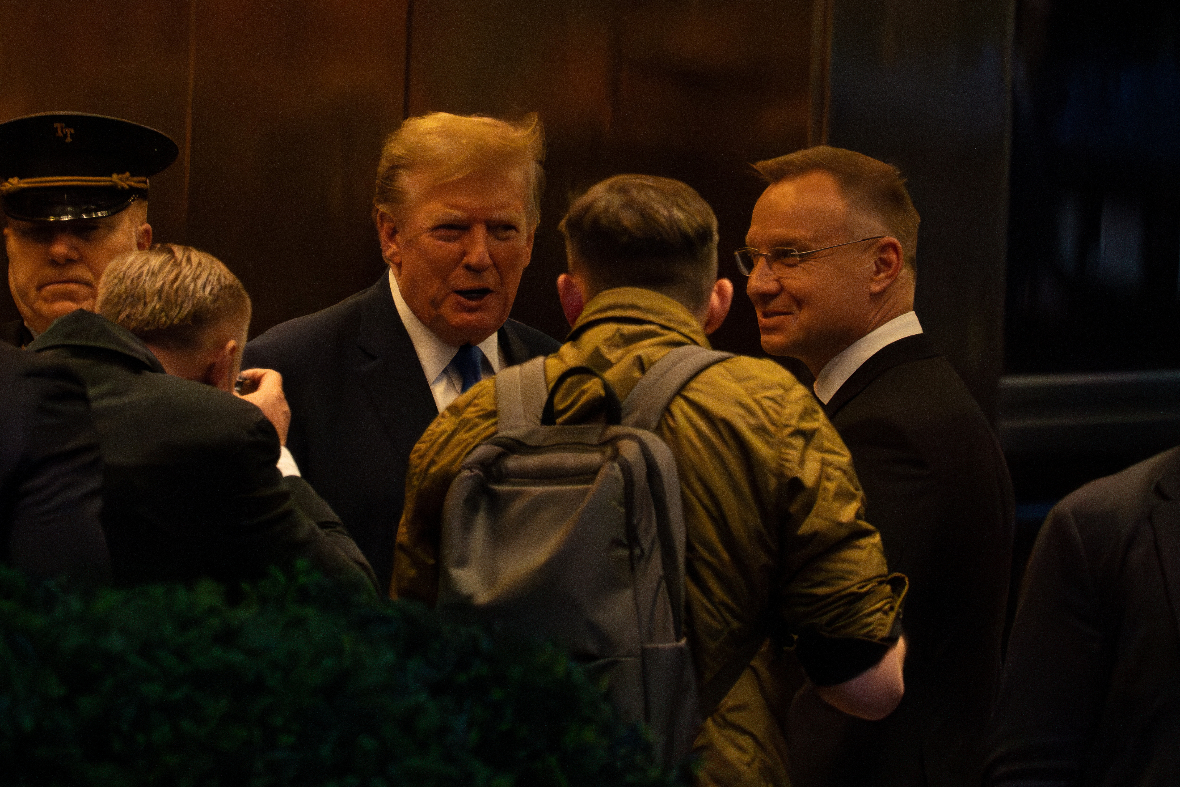 Republican presidential candidate and former U.S. President Donald Trump greets Polish President Andrzej Duda at Trump Tower in New York