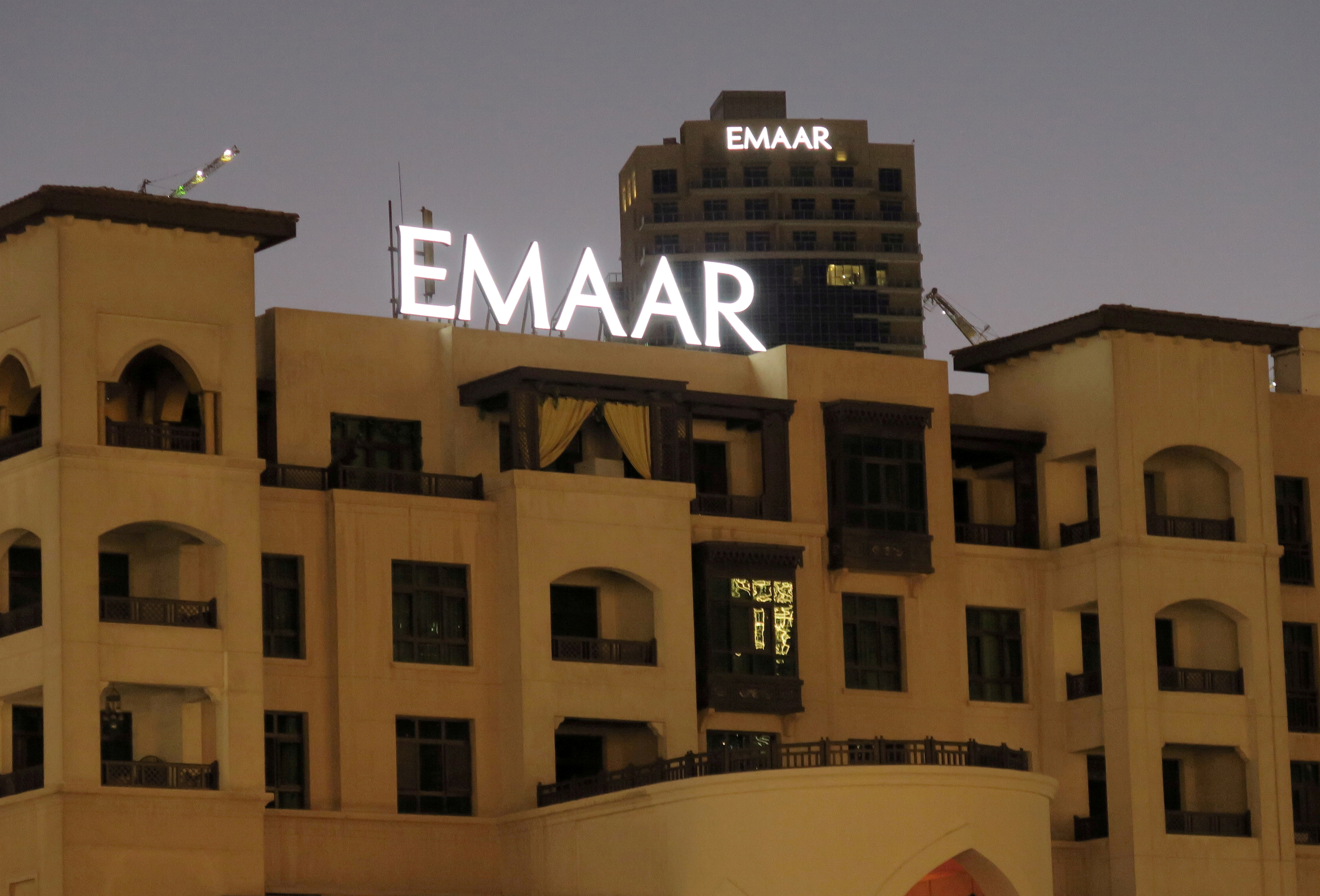 The logo of Dubai's Emaar Properties is seen on a building in Dubai
