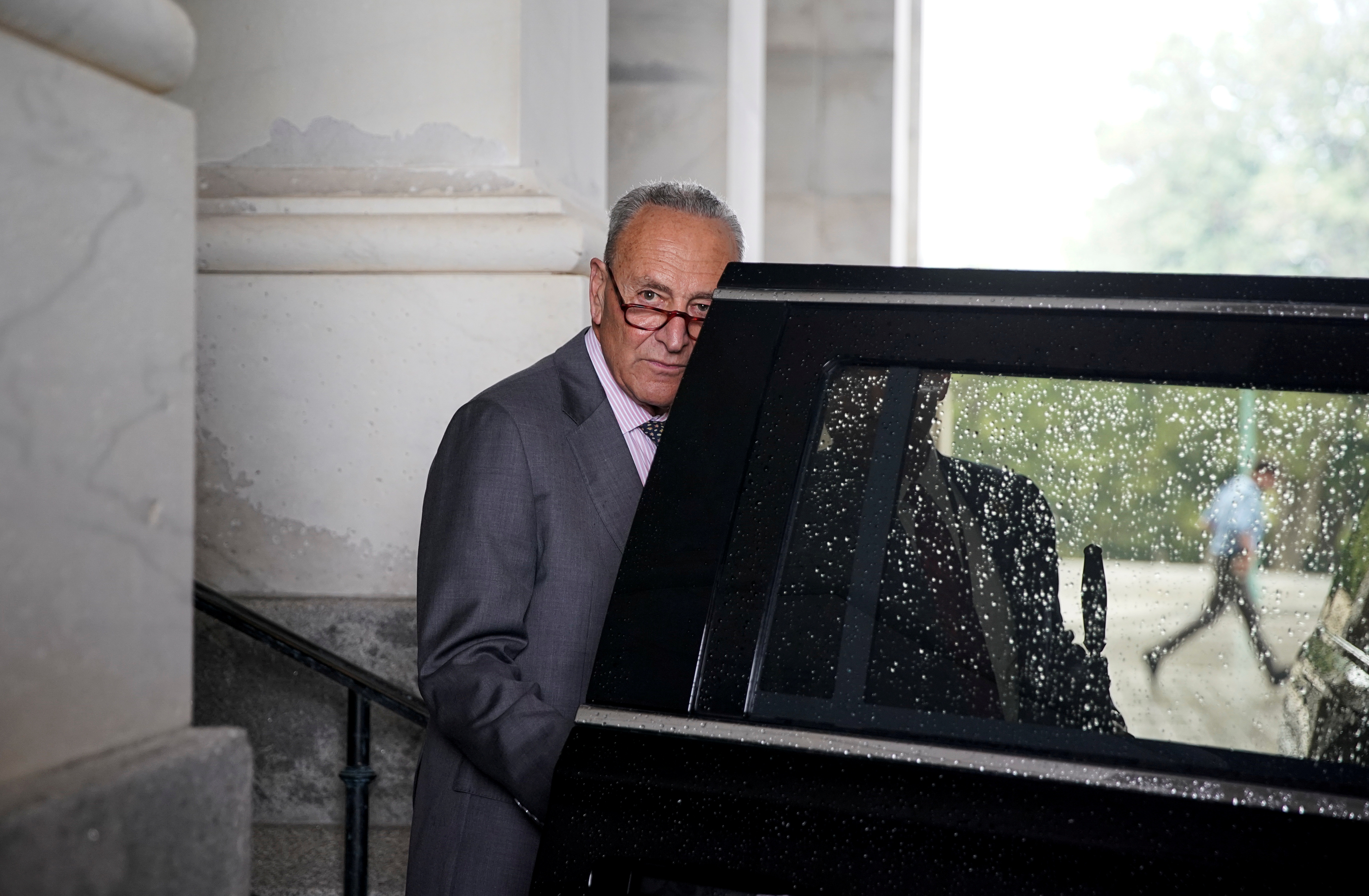 U.S. Senate Majority Leader Chuck Schumer departs  the U.S. Capitol in Washington